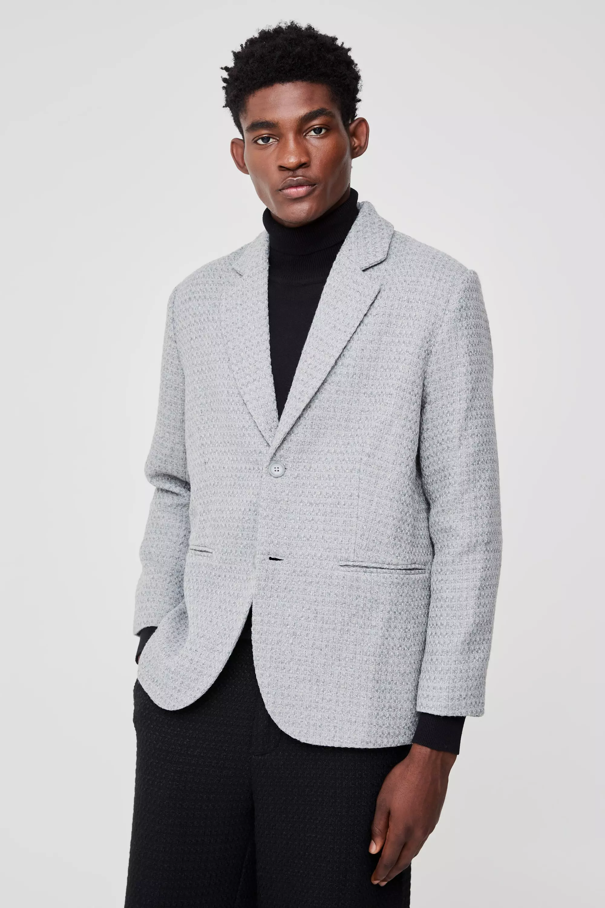 Blazer A Monopetto Dritti In Bouclé, Grey immagine alternativa