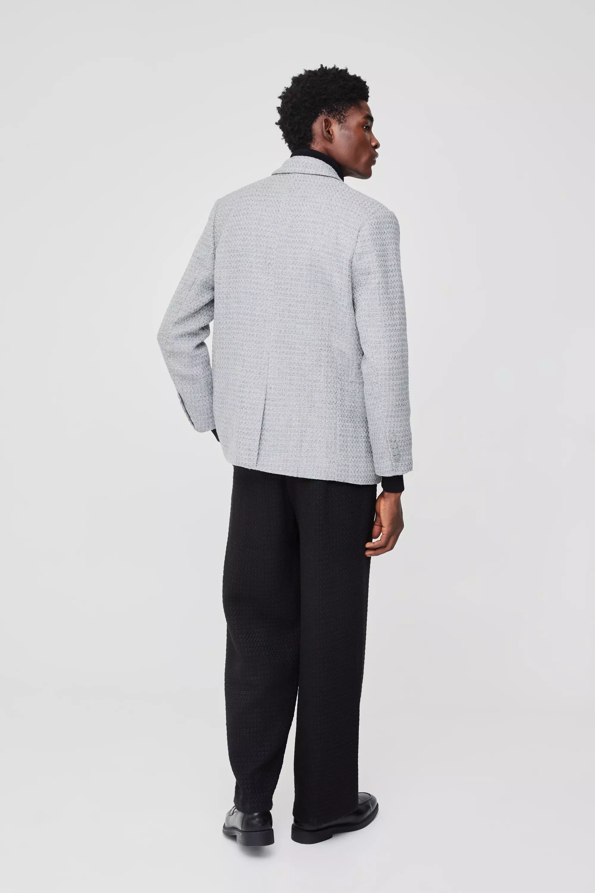 Blazer A Monopetto Dritti In Bouclé, Grey immagine alternativa