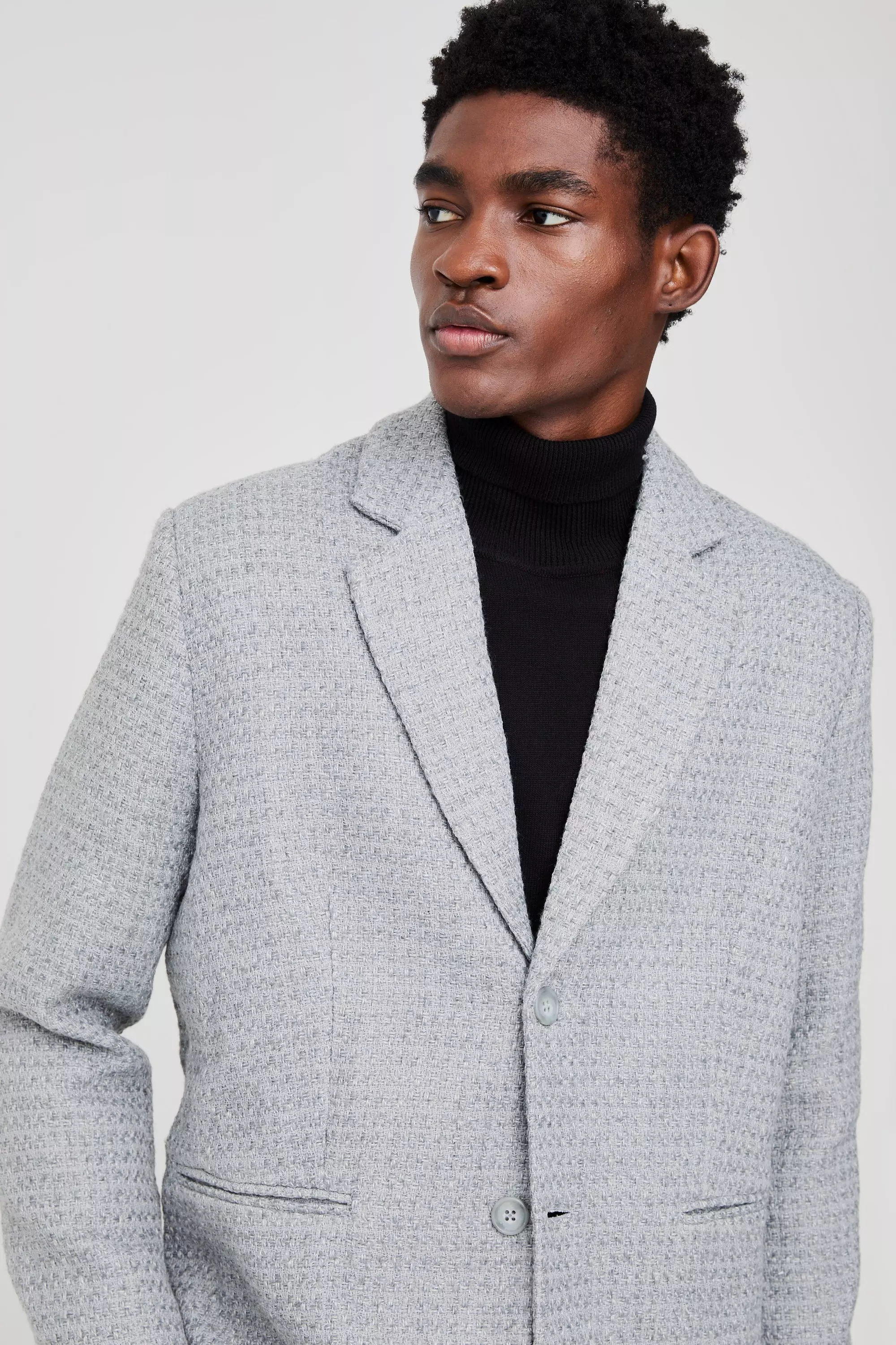Blazer A Monopetto Dritti In Bouclé, Grey immagine alternativa