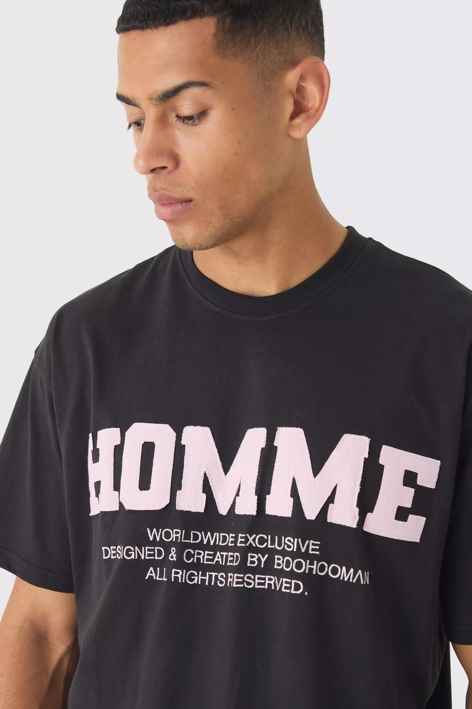 Black Oversized Boxy Raw Edge Applique Homme T-shirt alternative image