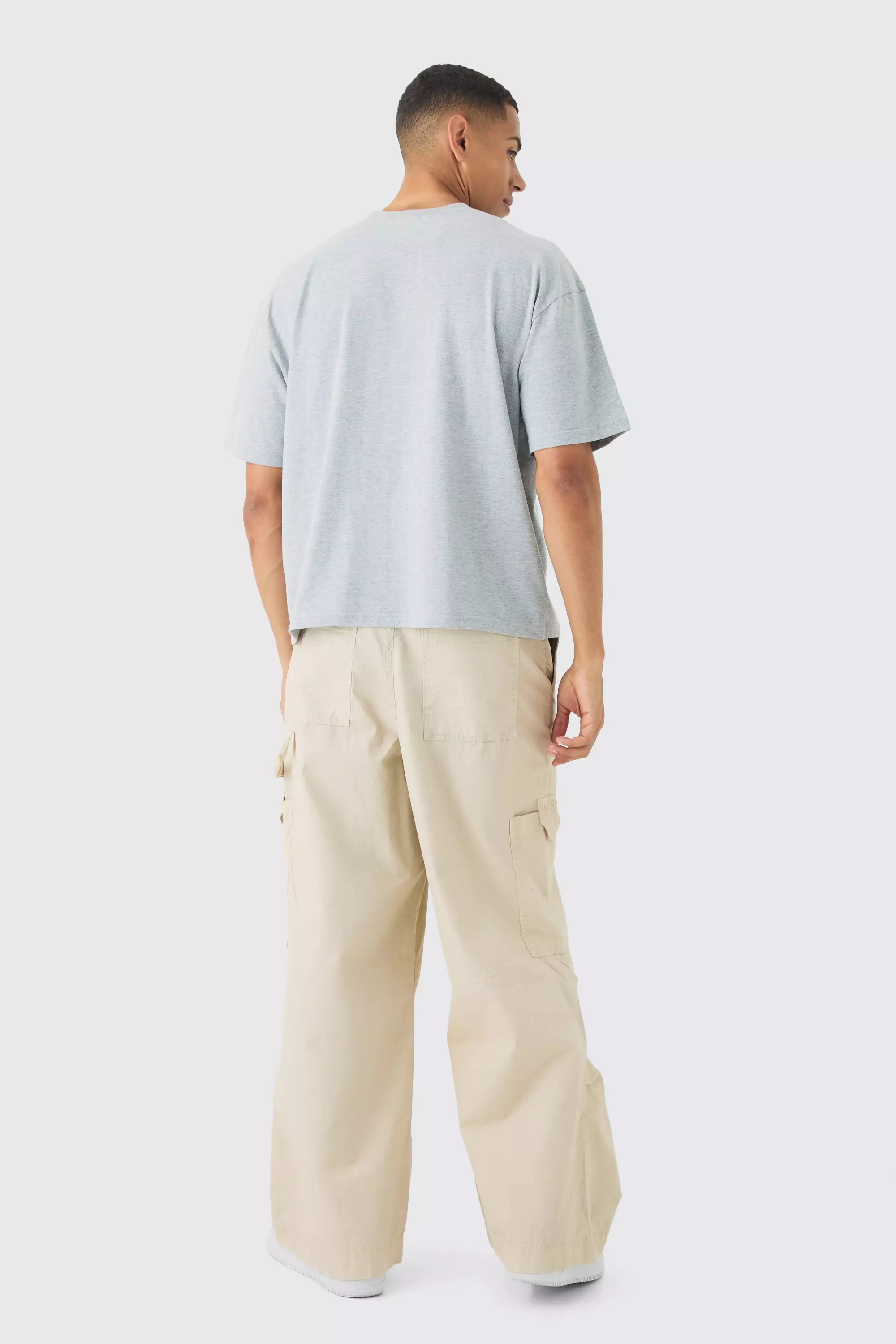 Grey marl Oversized Boxy Homme T-Shirt Met Onbewerkte Zoom alternatieve afbeelding