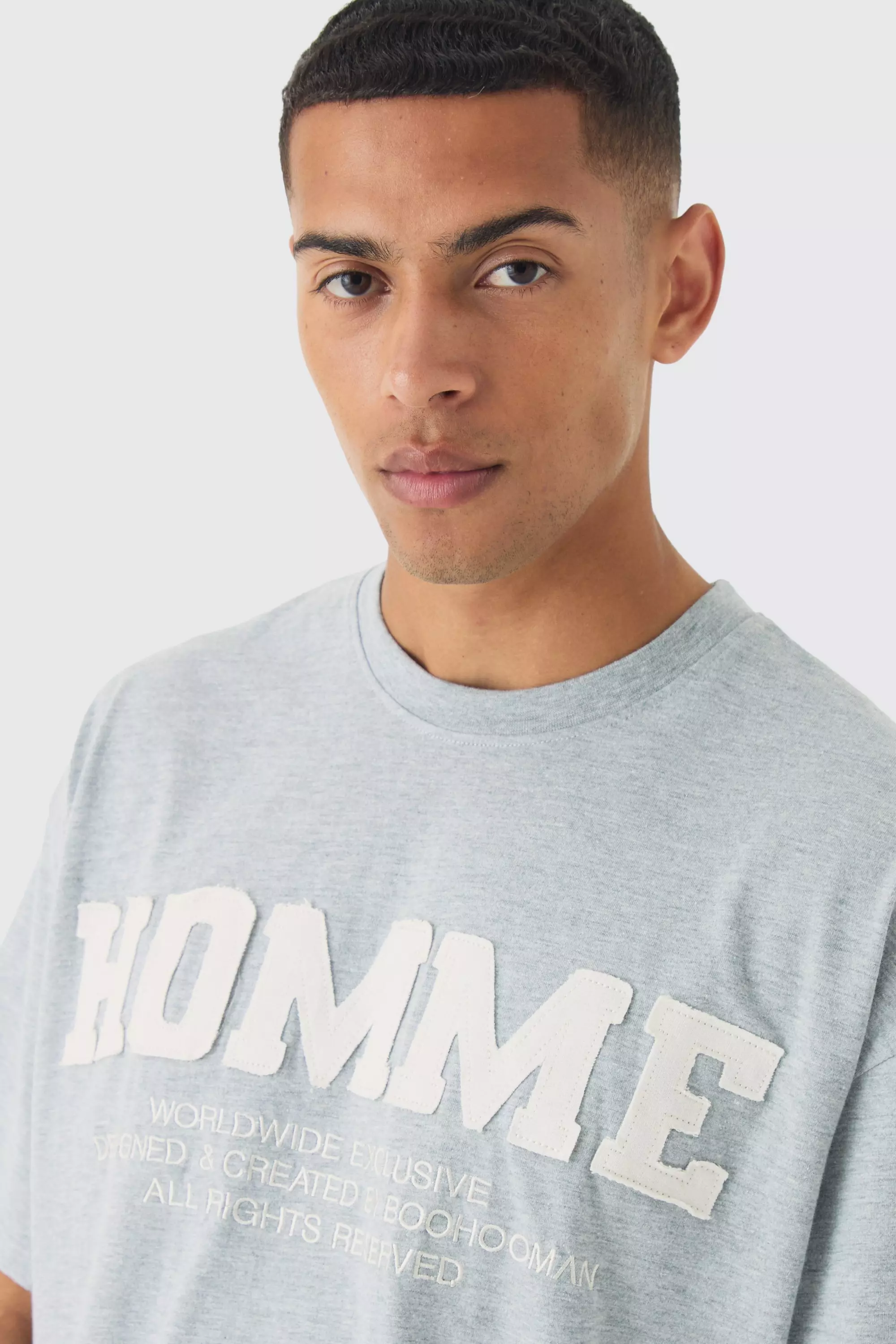 Grey marl Oversized Boxy Homme T-Shirt Met Onbewerkte Zoom alternatieve afbeelding