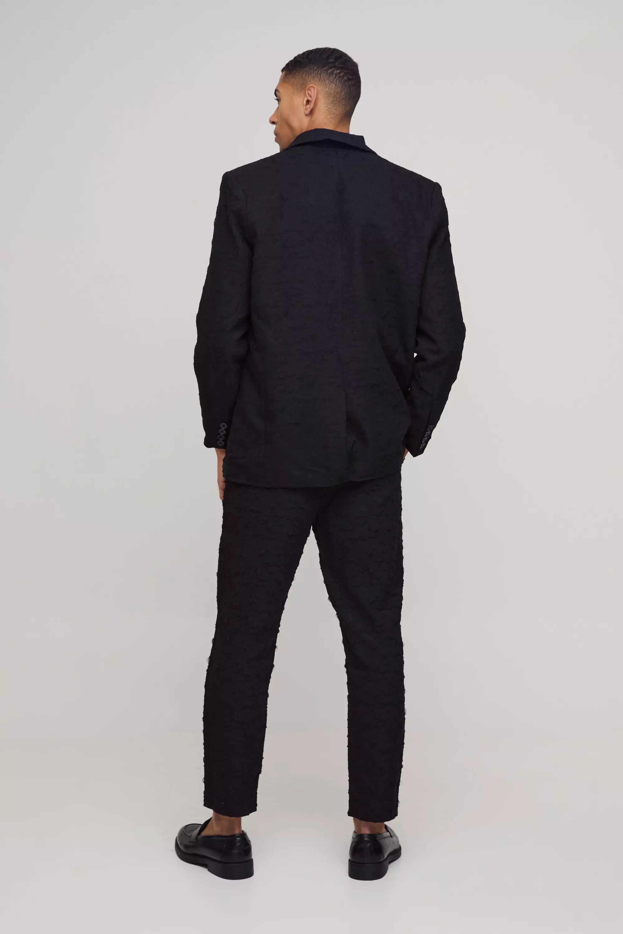 Blazer de costume droit texturé à motif jacquard, Black autre image