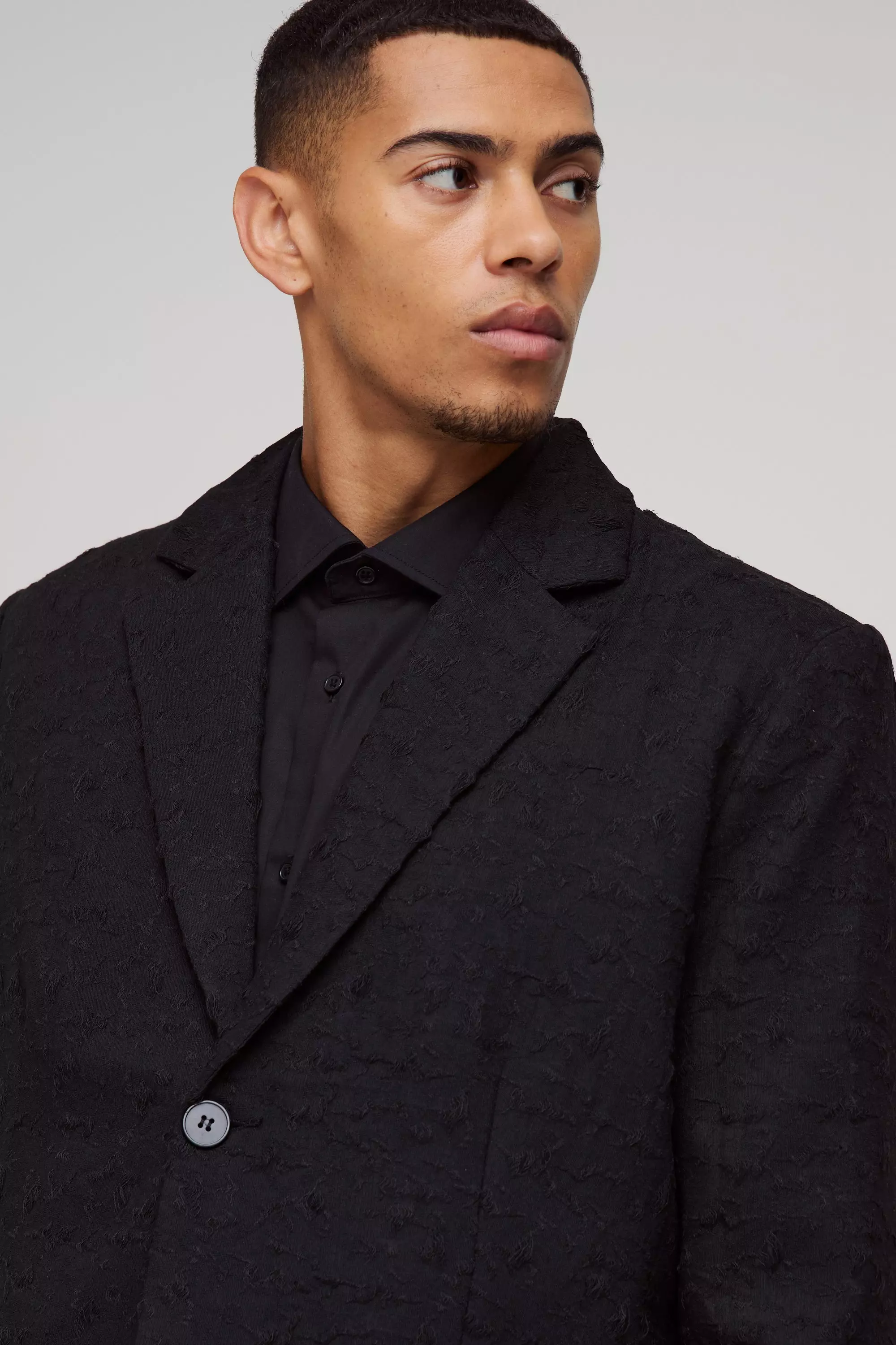 Blazer de costume droit texturé à motif jacquard, Black autre image