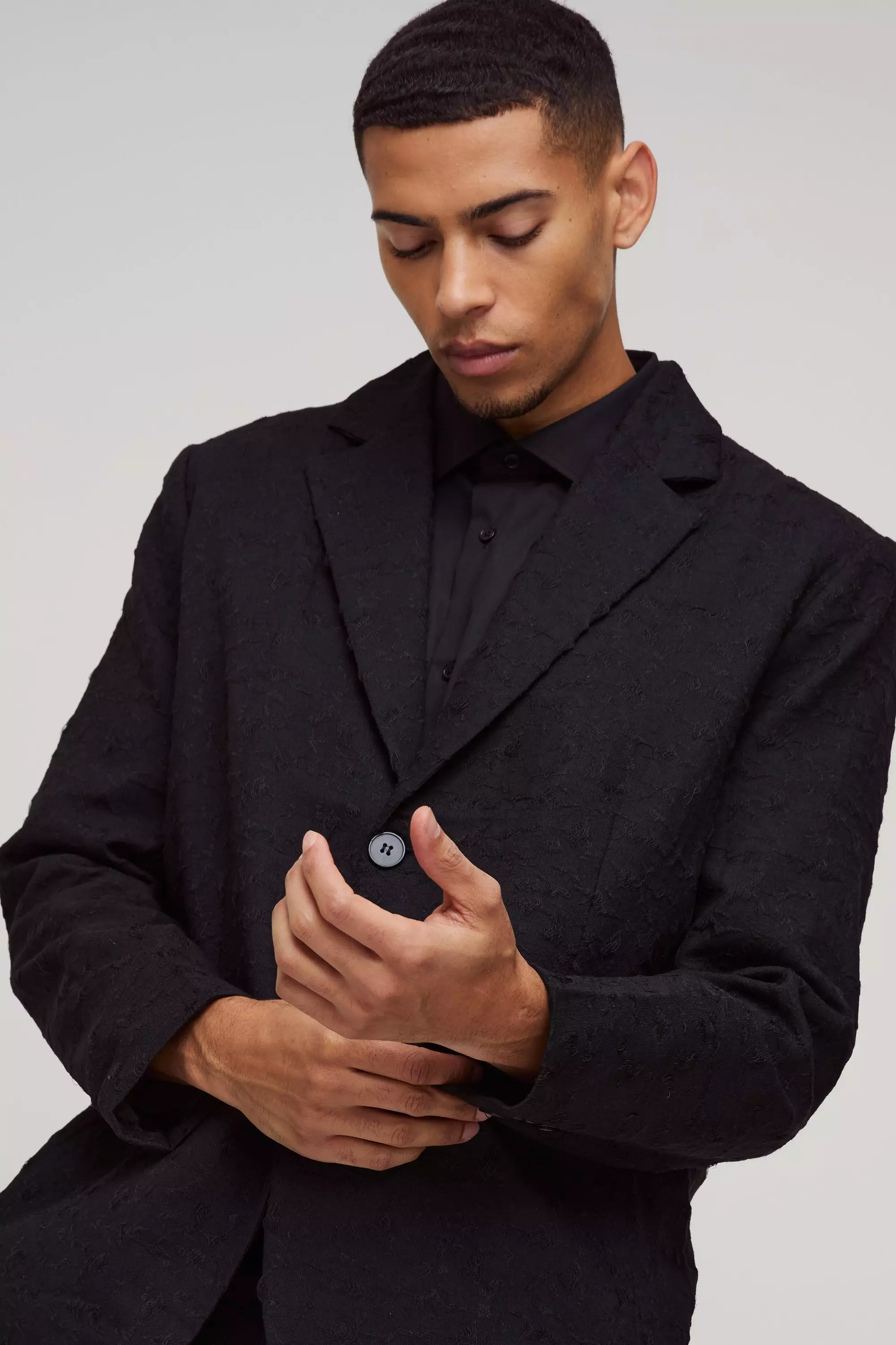 Blazer de costume droit texturé à motif jacquard, Black autre image