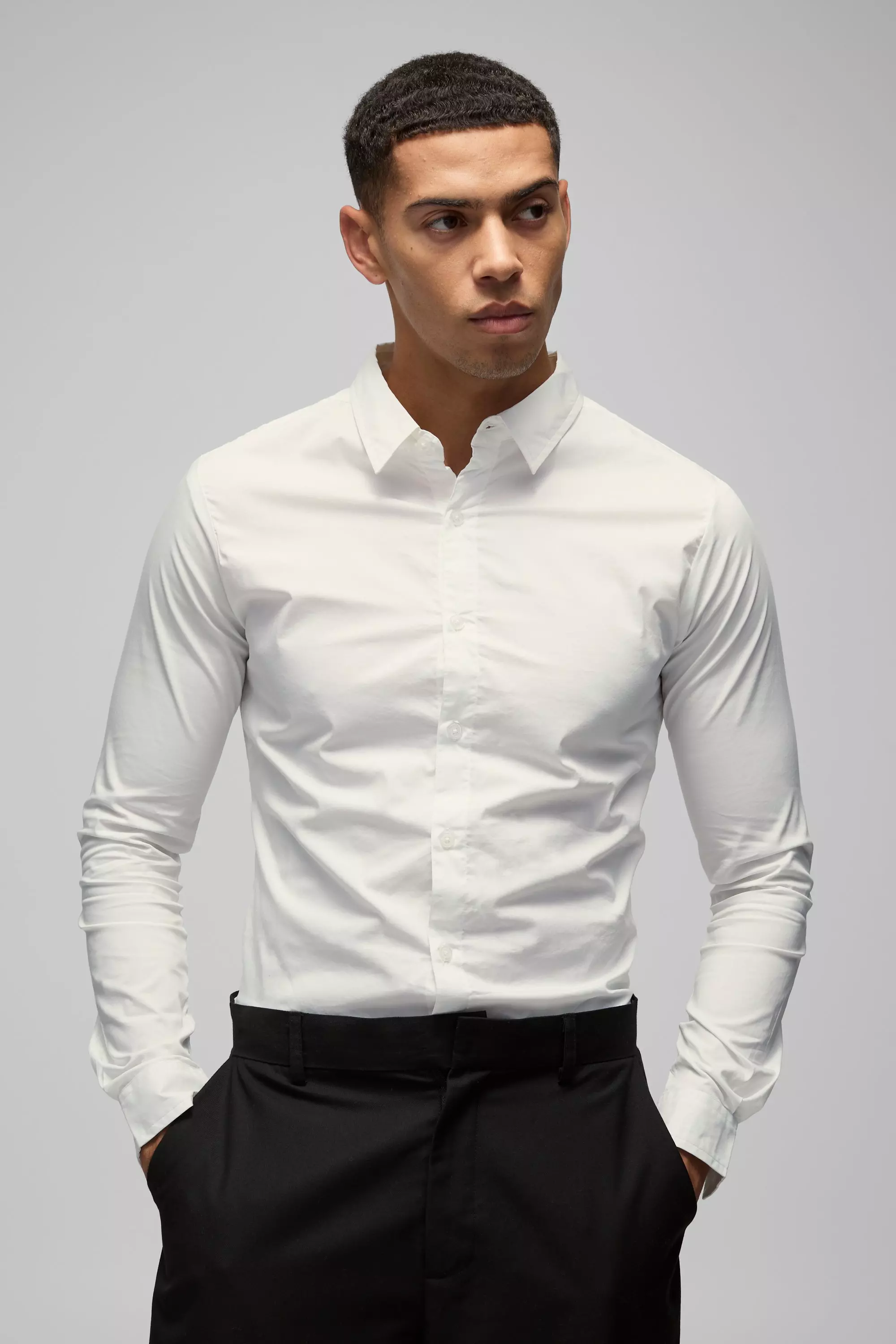 White Stretch Overhemd Met Lange Mouwen alternatieve afbeelding