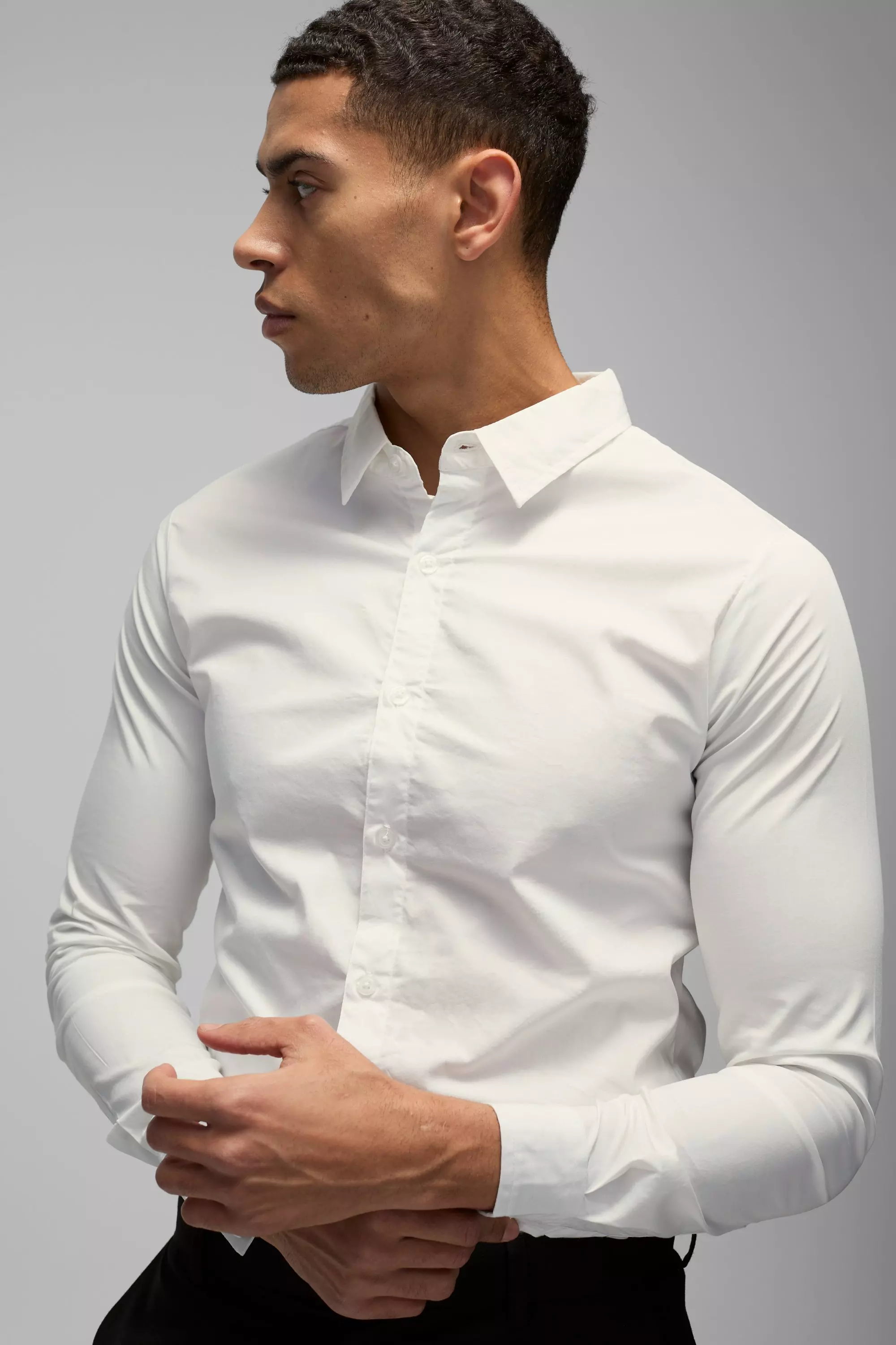 White Stretch Overhemd Met Lange Mouwen alternatieve afbeelding