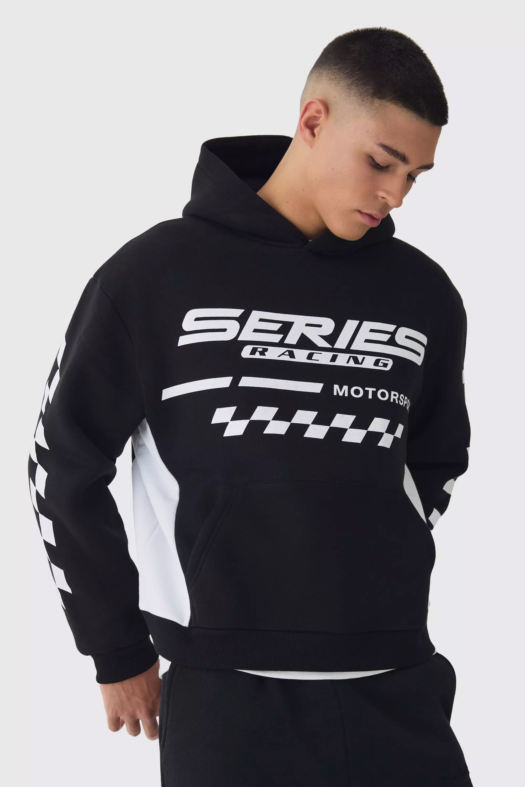 Oversized Boxy Moto Series Hoodie Black