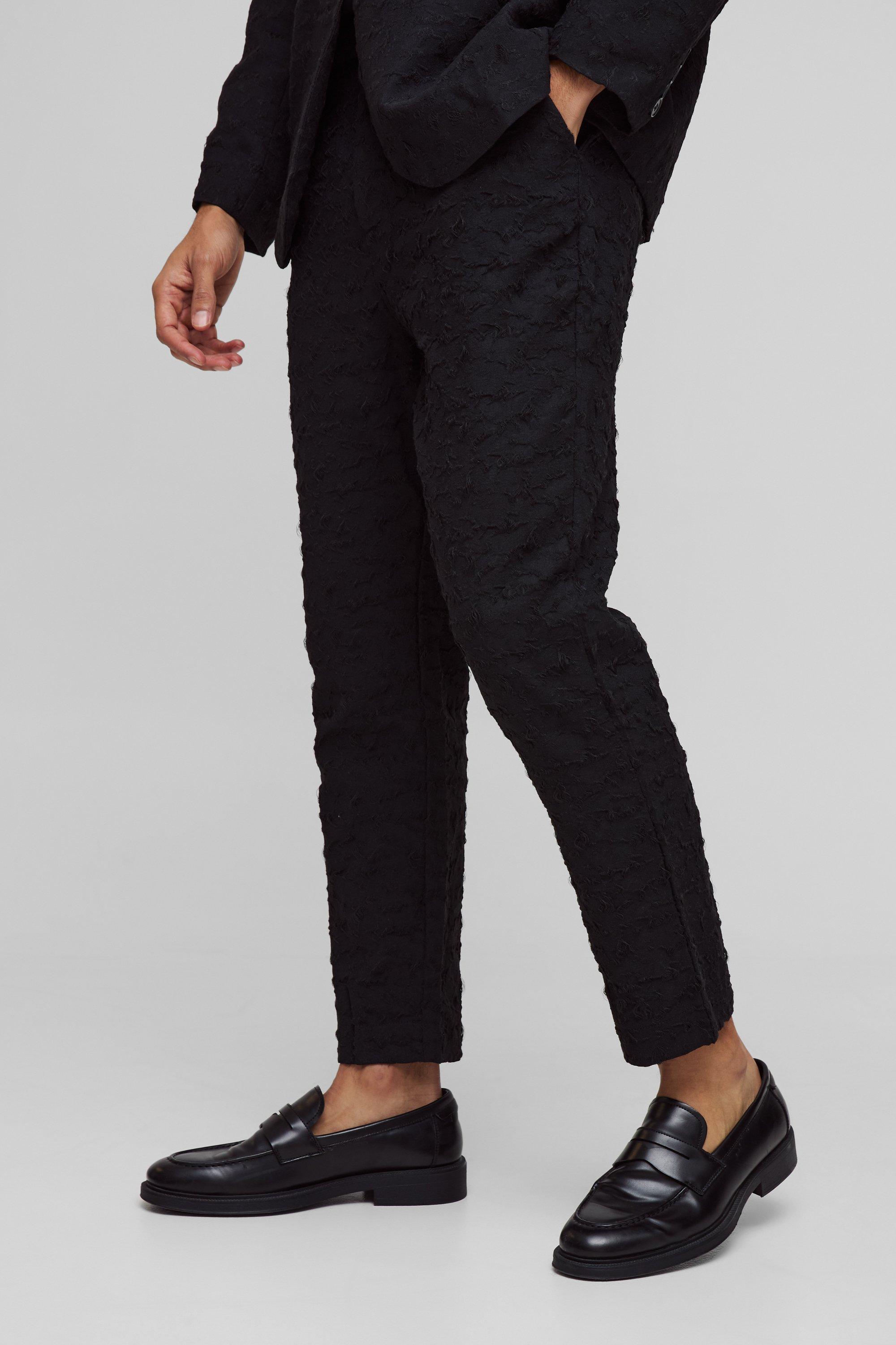 Black Tapered Fit Jacquard Textured Dress Pants