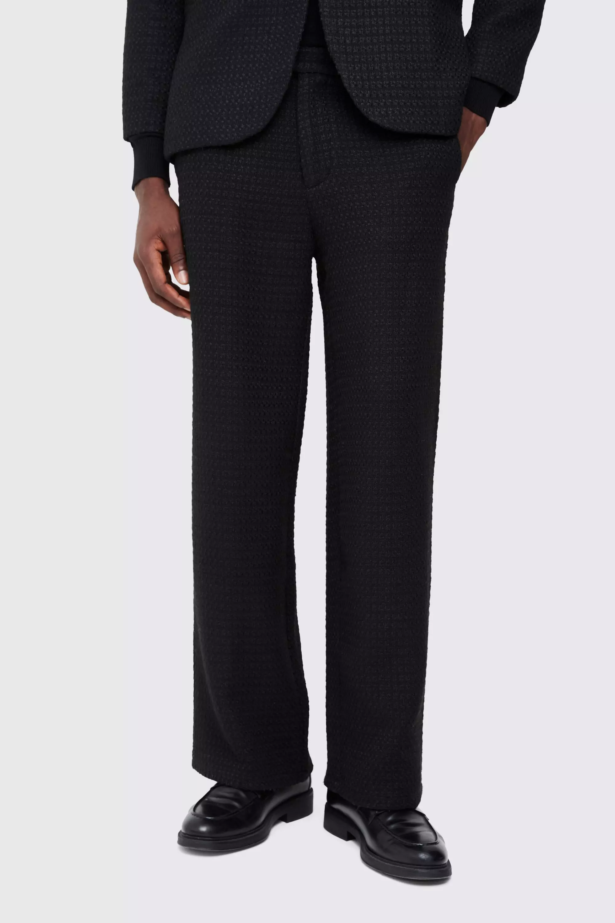 Black Wide Leg Boucle Smart Pants