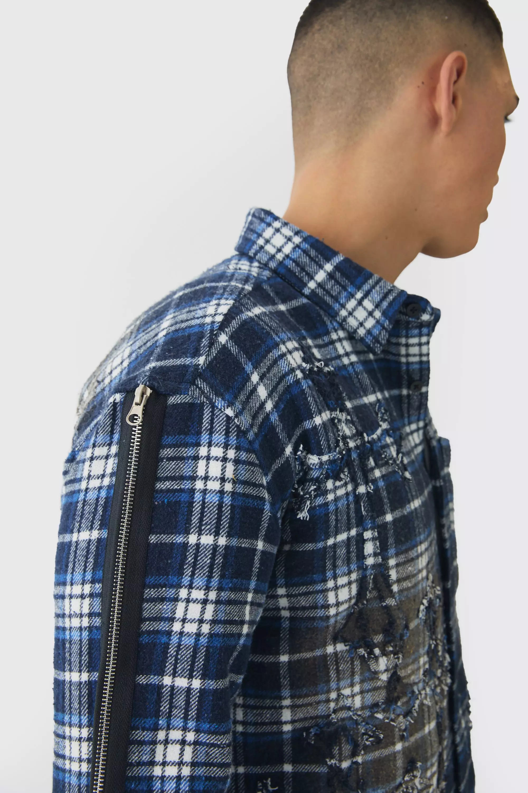 Blue Oversized Boxy Cross Applique Check Shirt alternative image