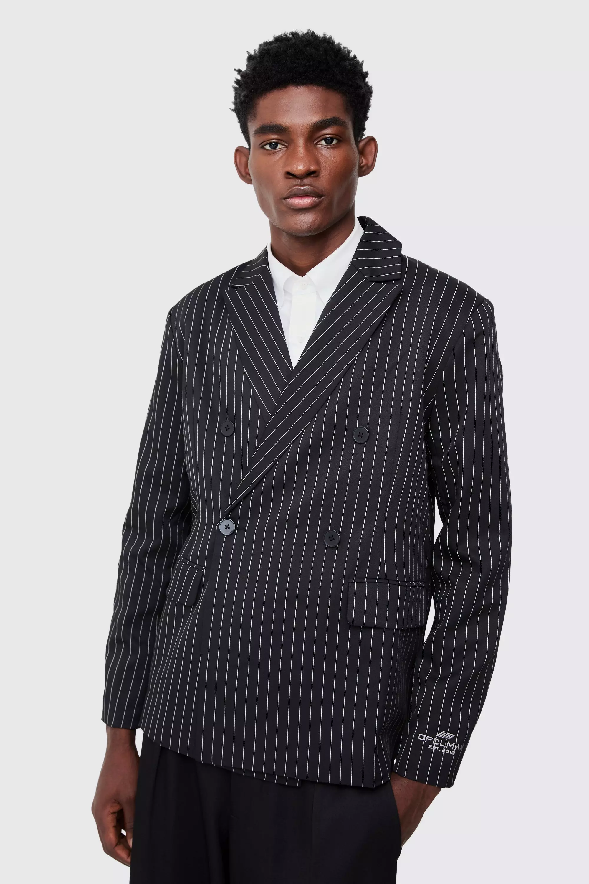 Oversized Boxy Pinstripe Blazer Black