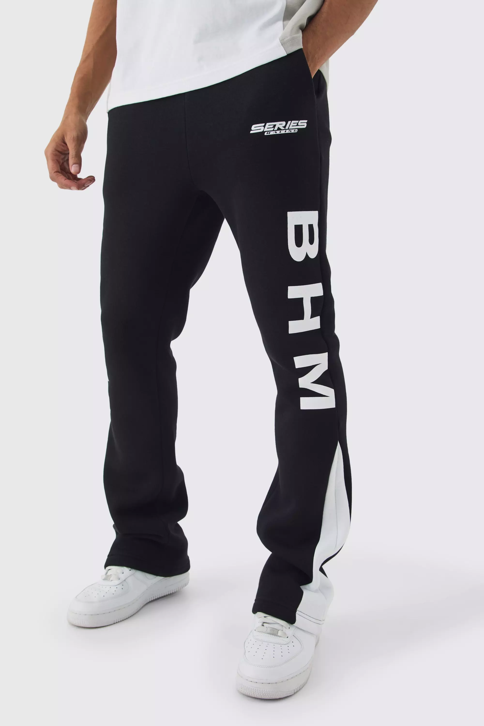 Slim Fit Moto Series Flared Stacked Gusset Sweatpants Black