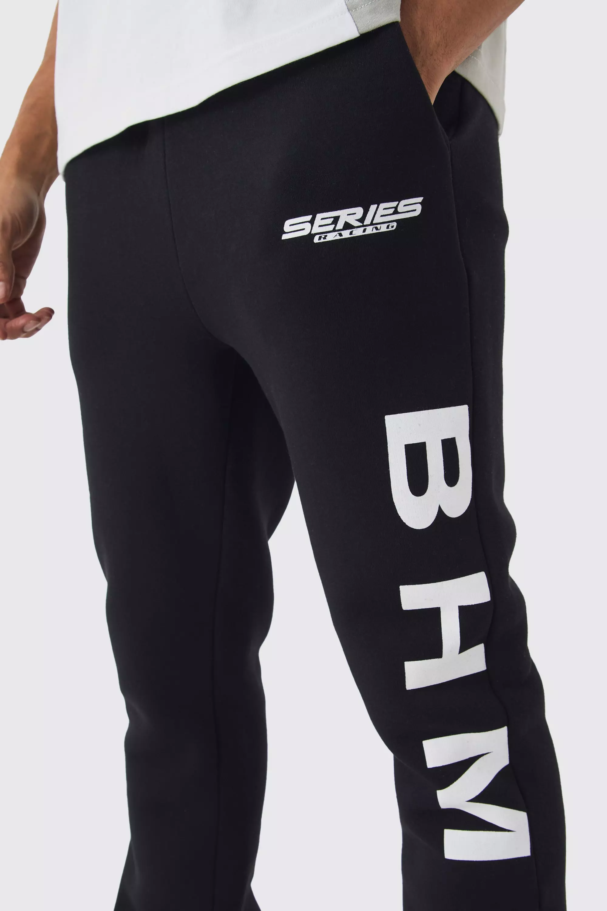 Black Slim Fit Moto Series Flared Stacked Gusset Jogger alternative image