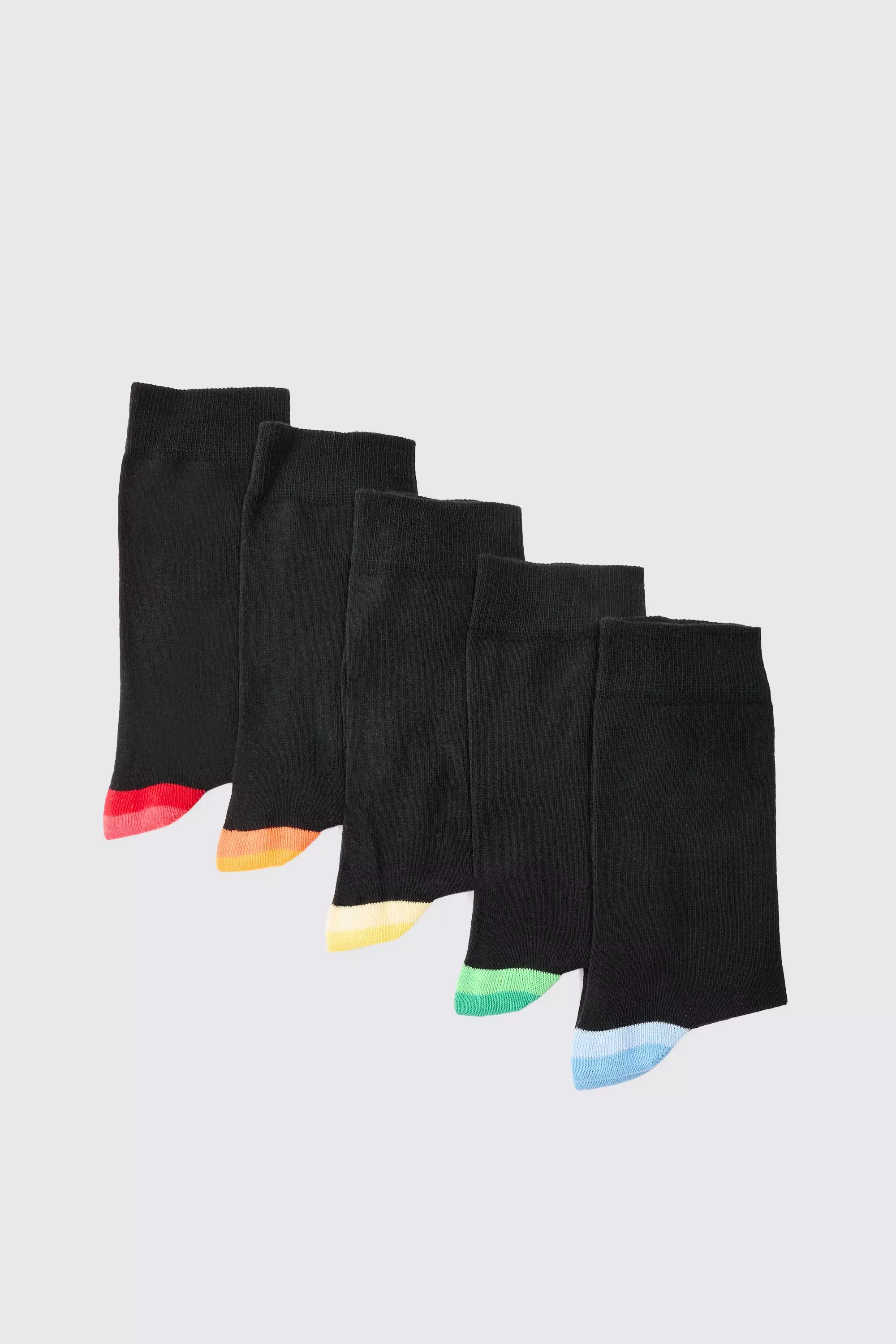 5 Pack Contrast Socks Black