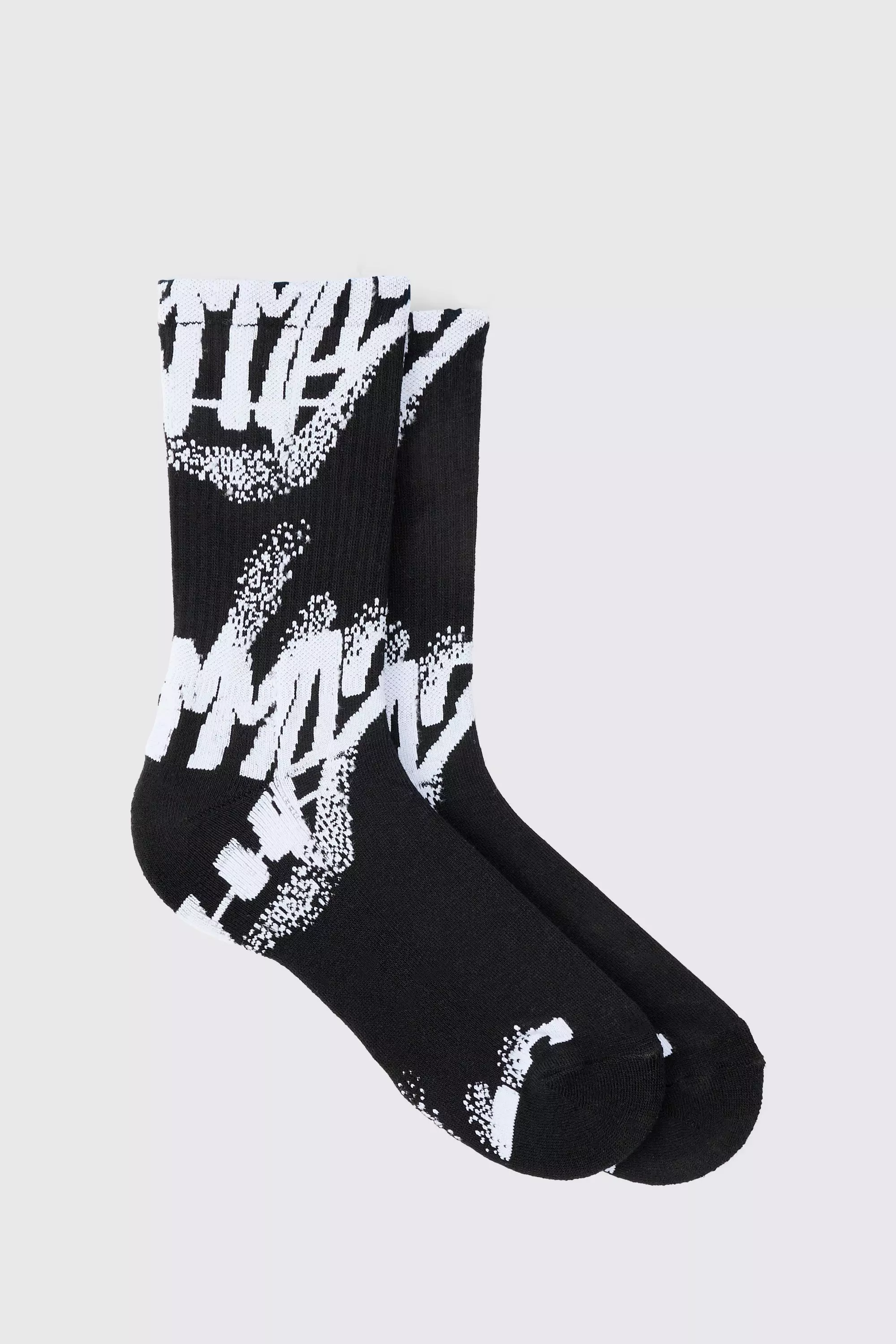 Black Spray Grafitti Arch Support Socks