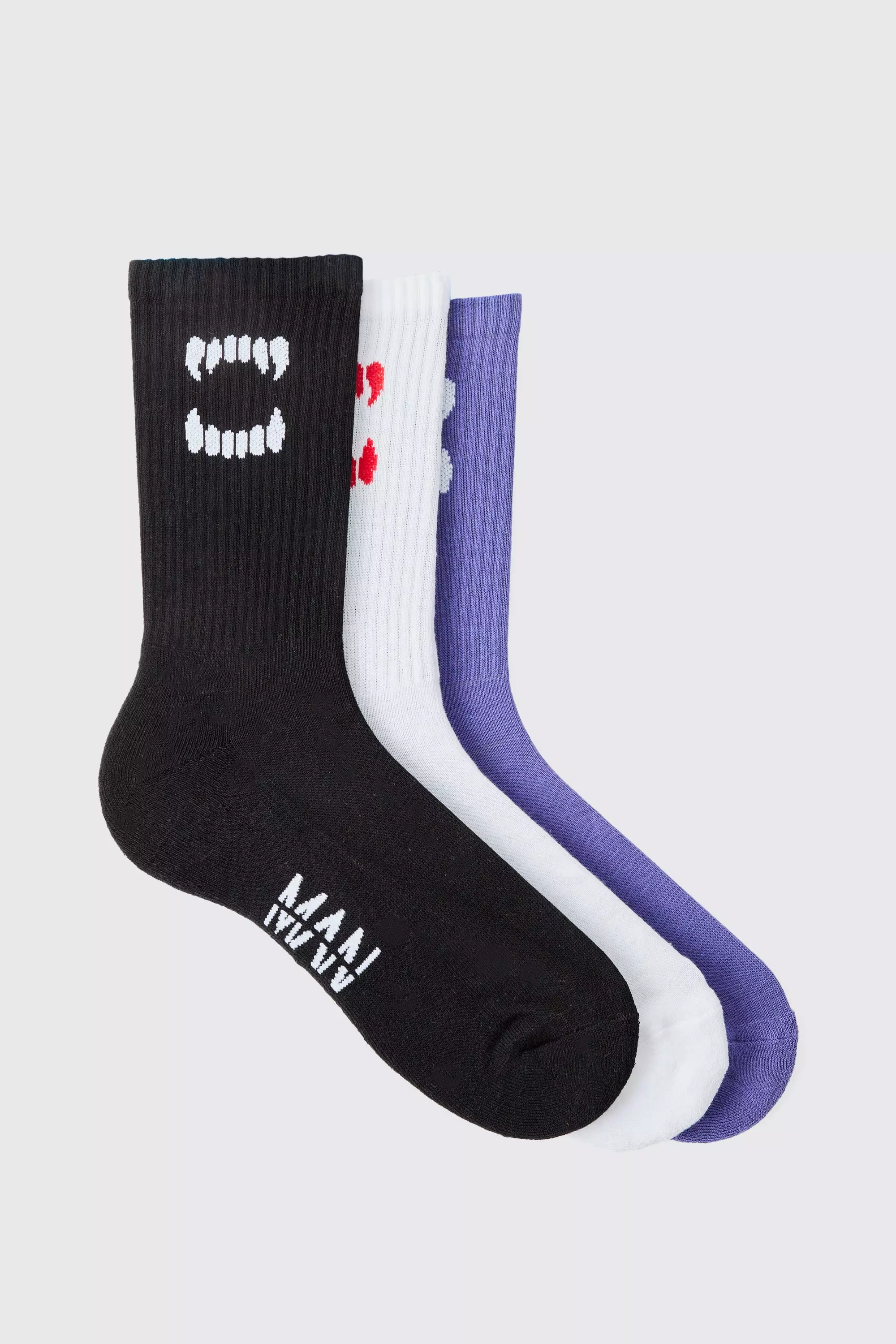 3 Pack Fang Ribbed Socks Multi