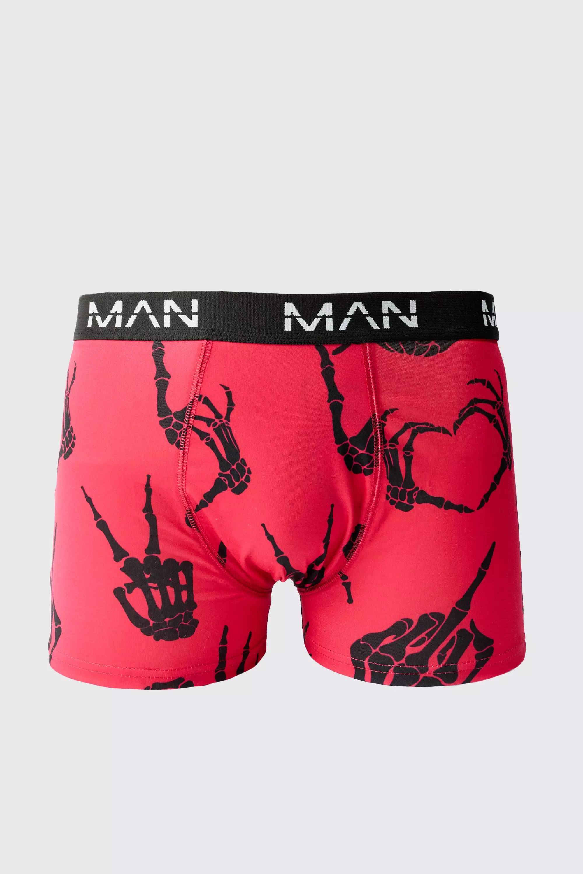 Man Skeleton Hand Printed Boxers Red