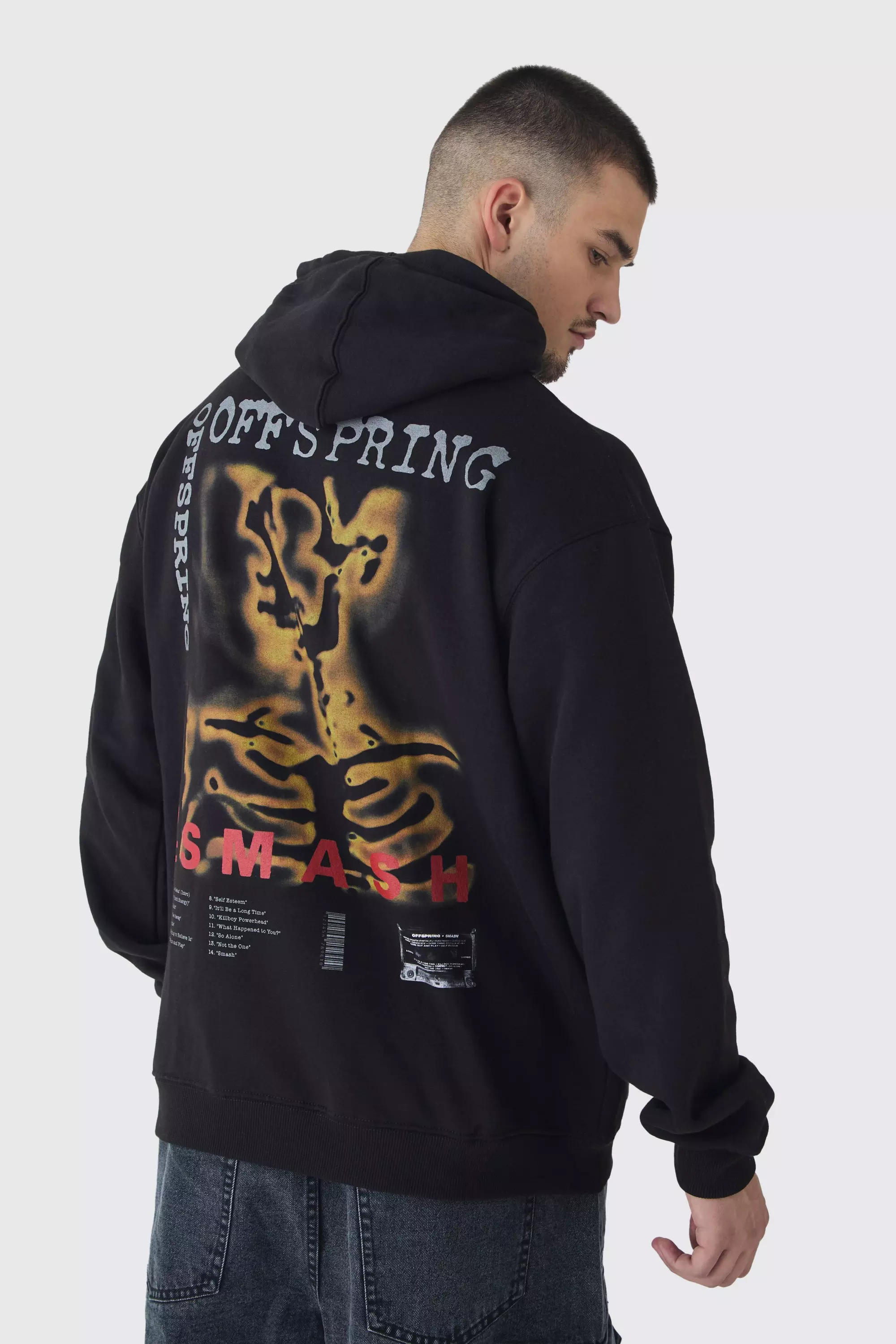 Black Tall Oversized The Offspring License Back Print Hoodie