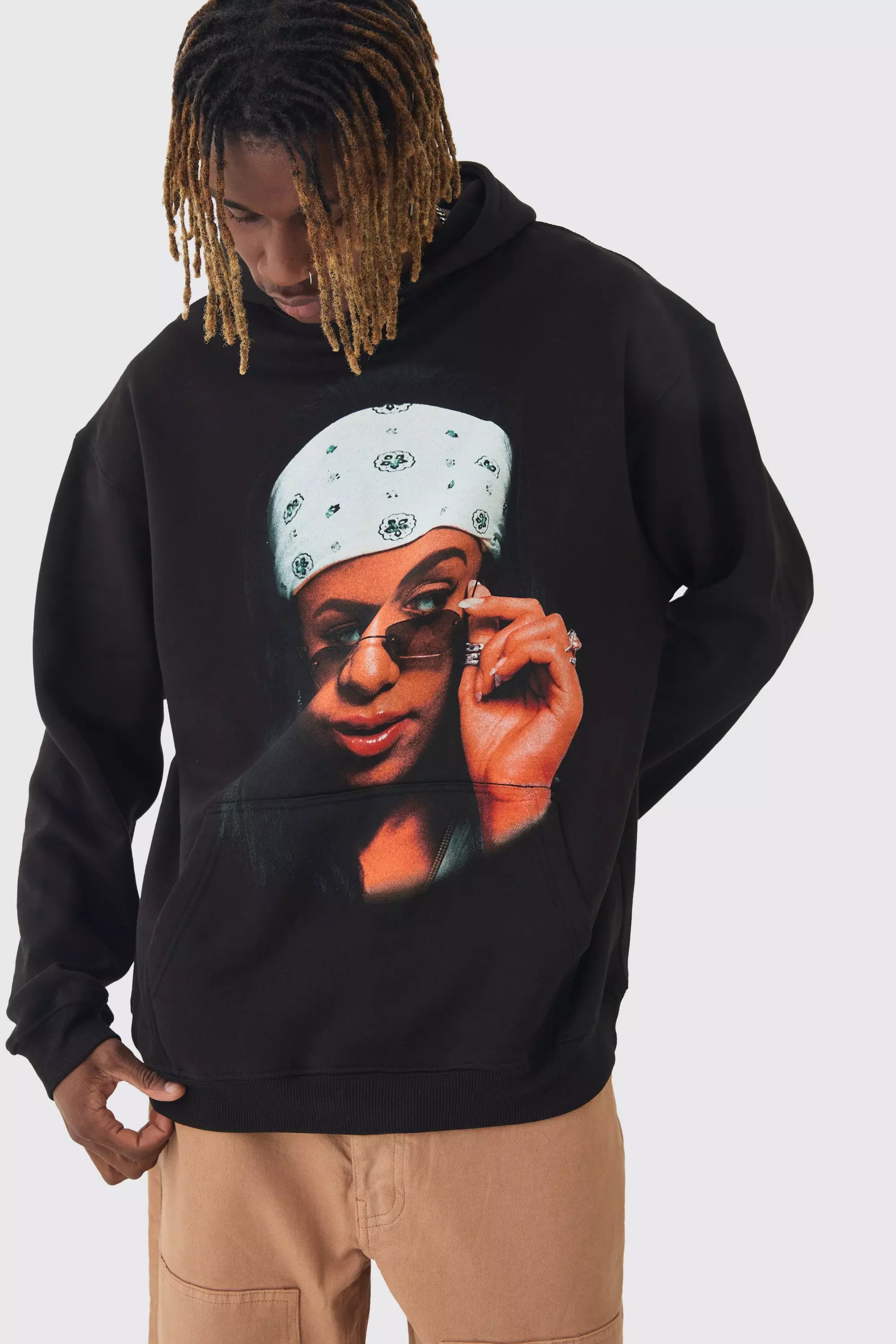 Tall Oversized Aaliyah License Hoodie Black