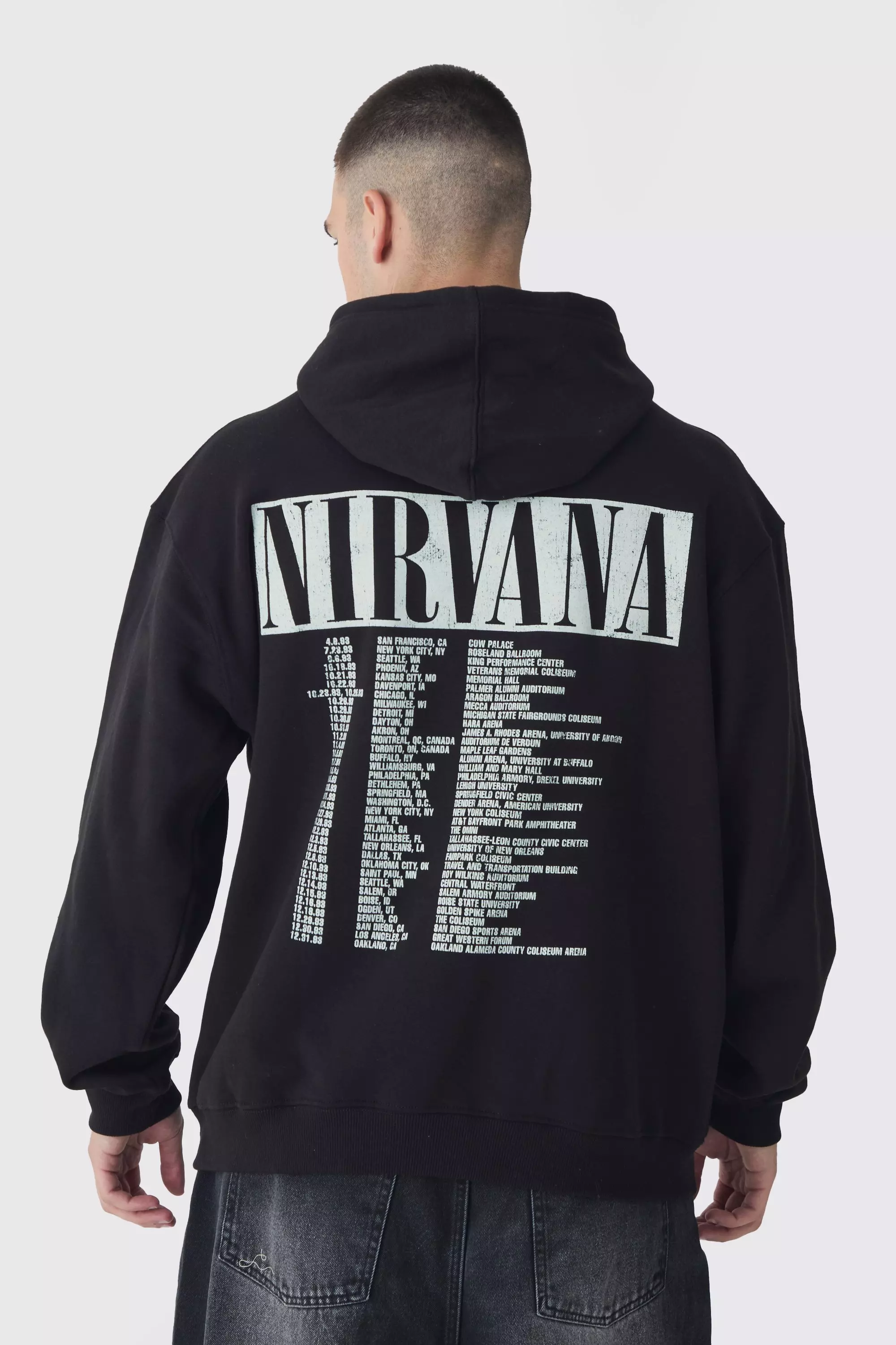 Tall Oversized Nirvana License Tour Date License Hoodie boohooMAN UK