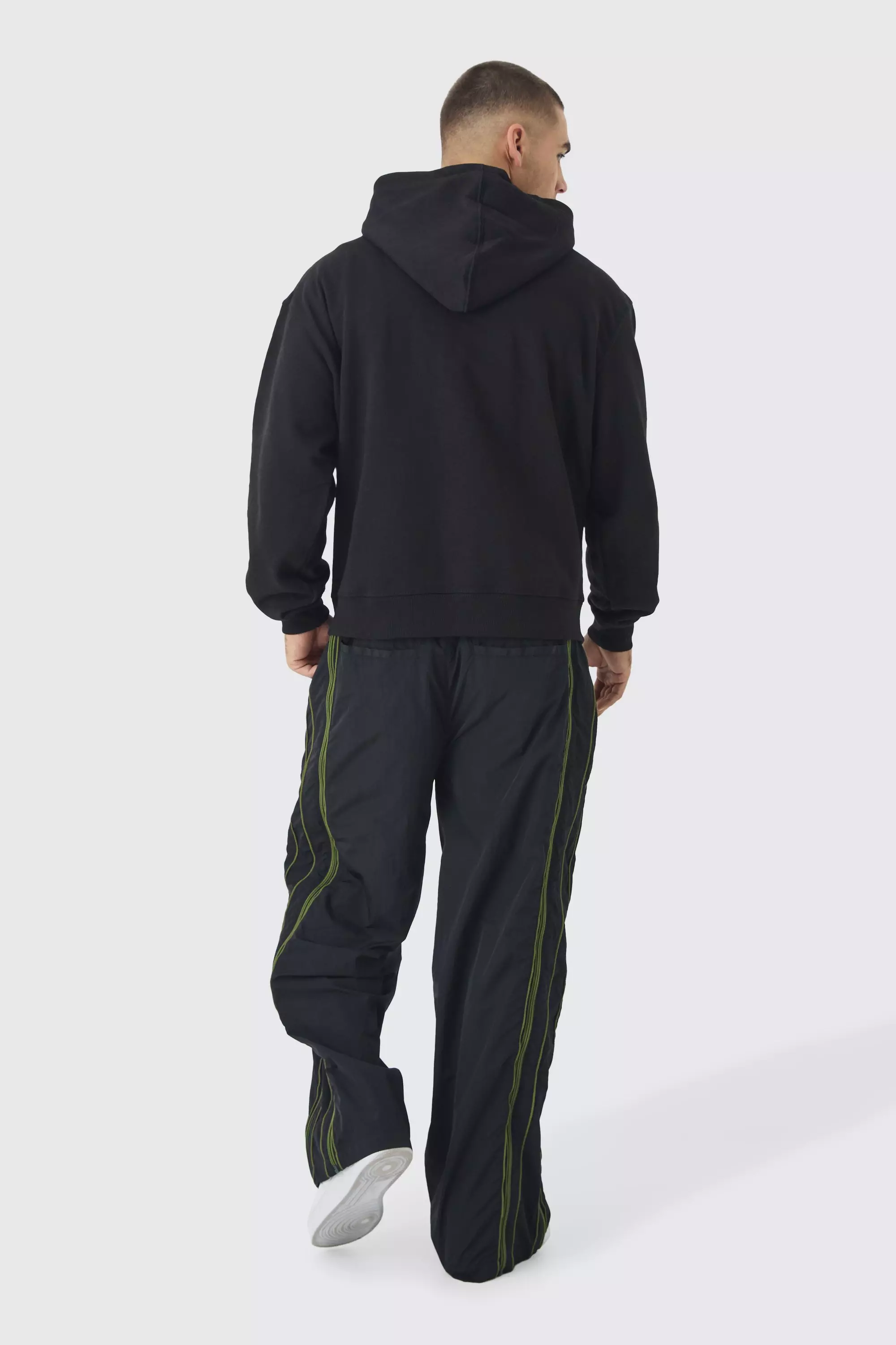 Black Elasticated Waist Parachute Front Piping Pants alternative image
