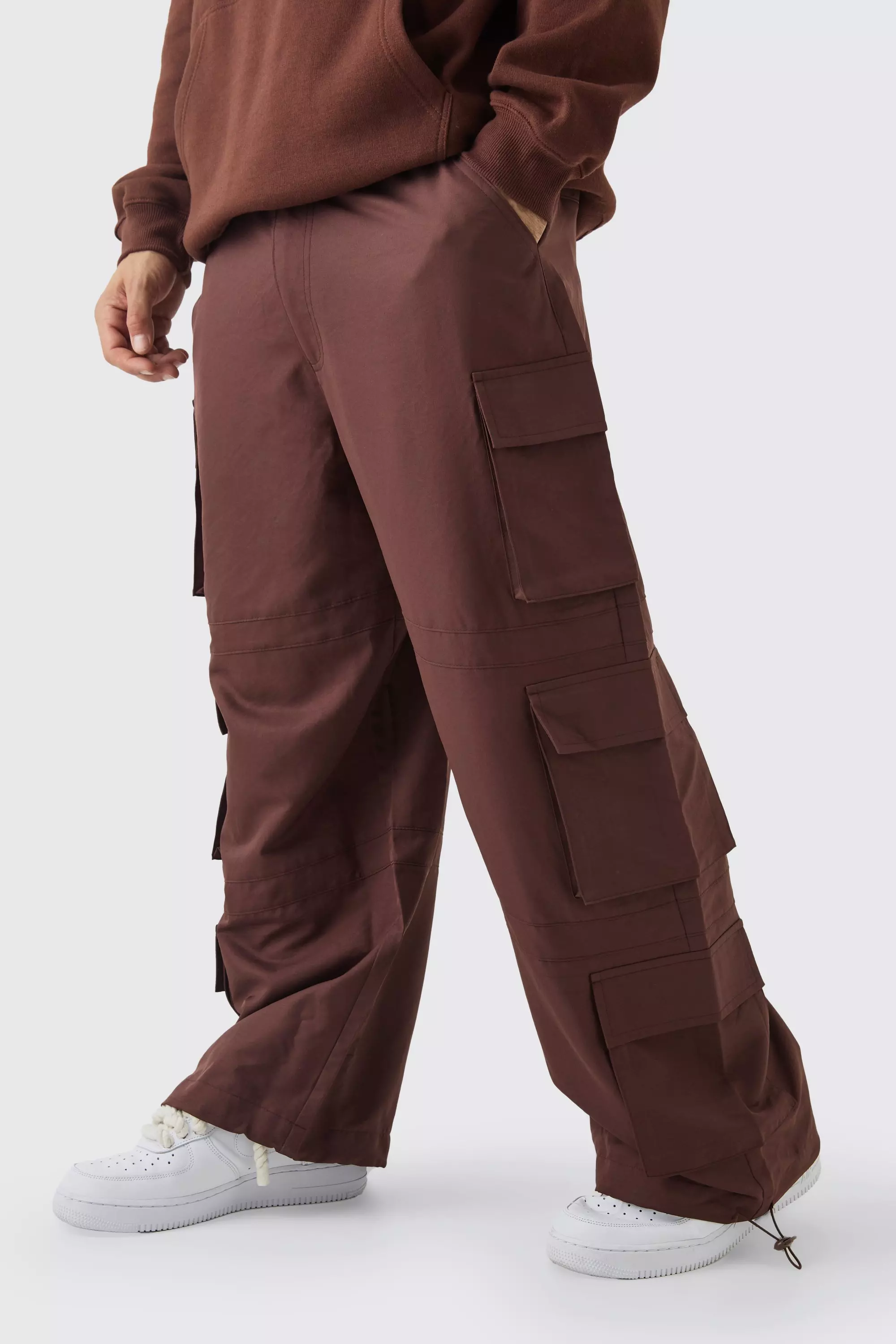 Brown Elasticated Waist Parachute Cargo Trousers alternative image