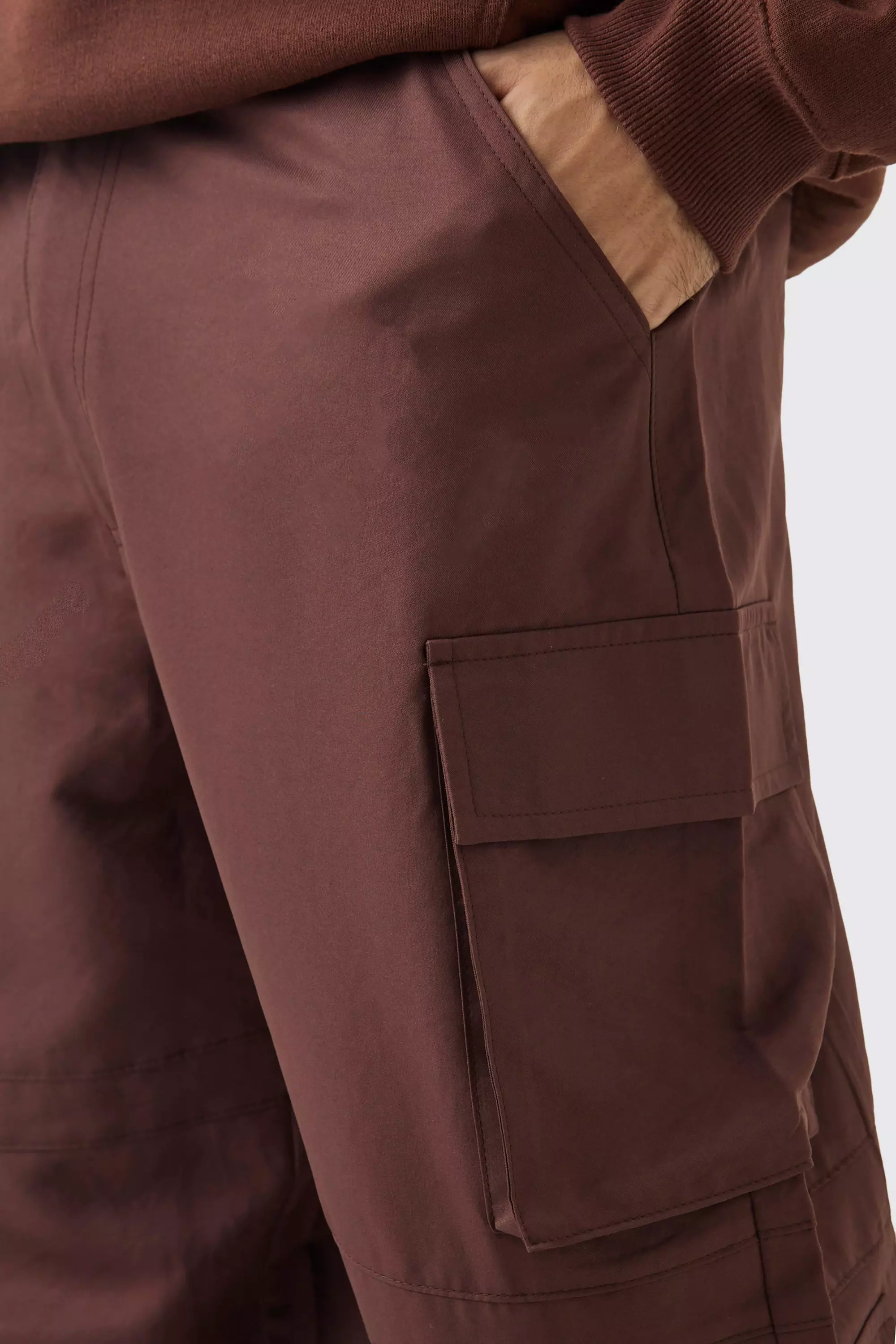 Brown Elasticated Waist Parachute Cargo Trousers alternative image