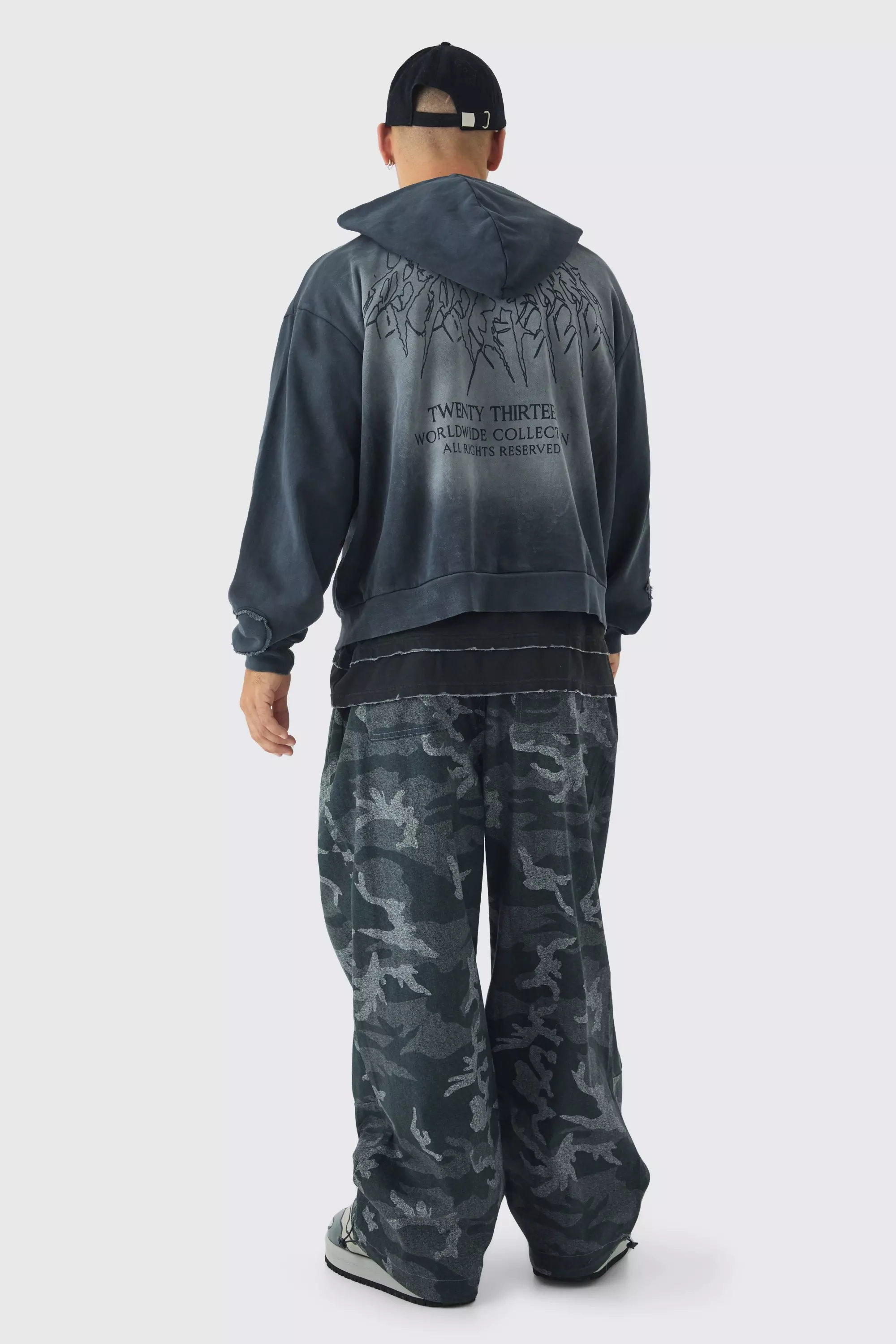 Black Elasticated Waist Wide Leg Camo Trousers alternative image