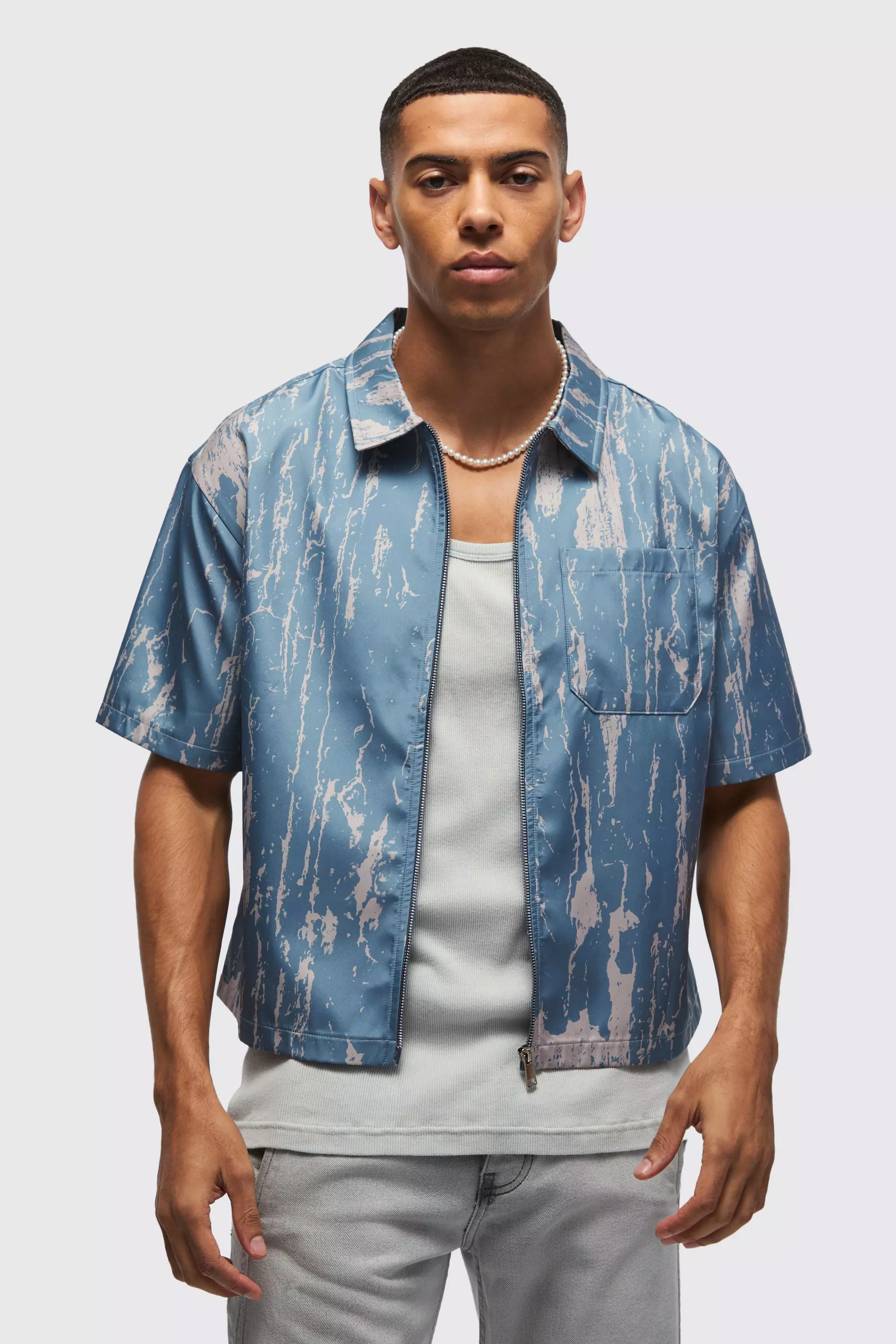 Light blue Oversized Abstract Boxy Shirt alternative image