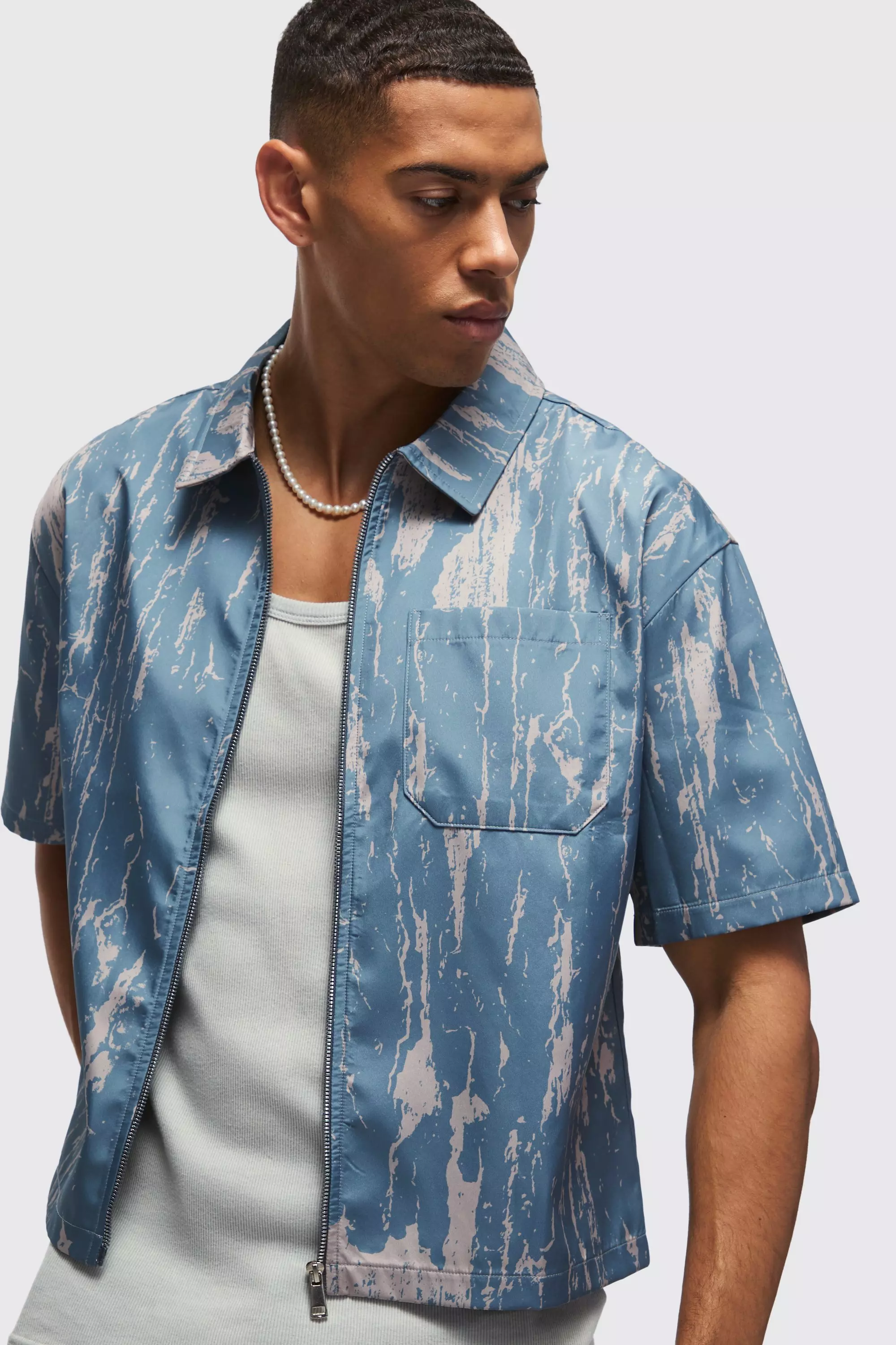 Light blue Oversized Abstract Boxy Shirt alternative image
