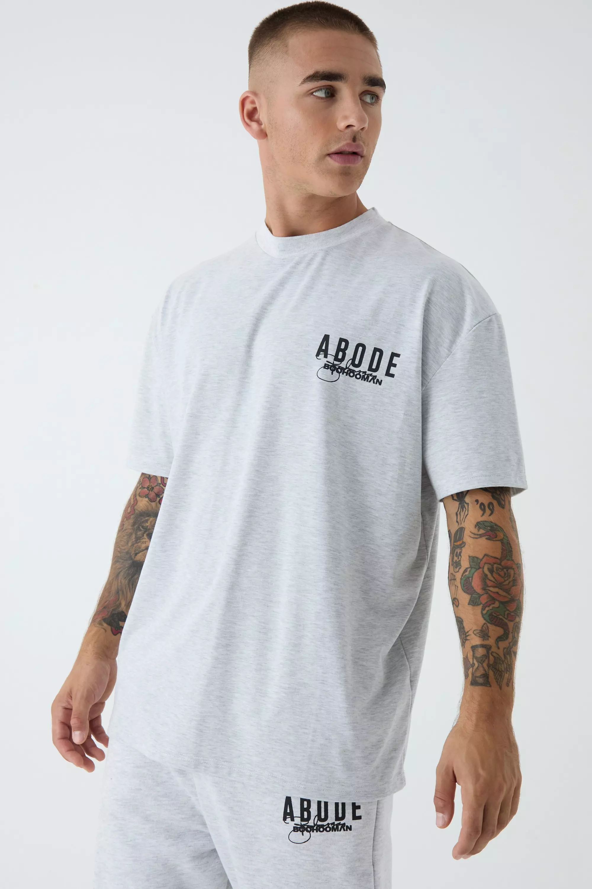 Grey Oversized Extended Neck ABODE T-shirt