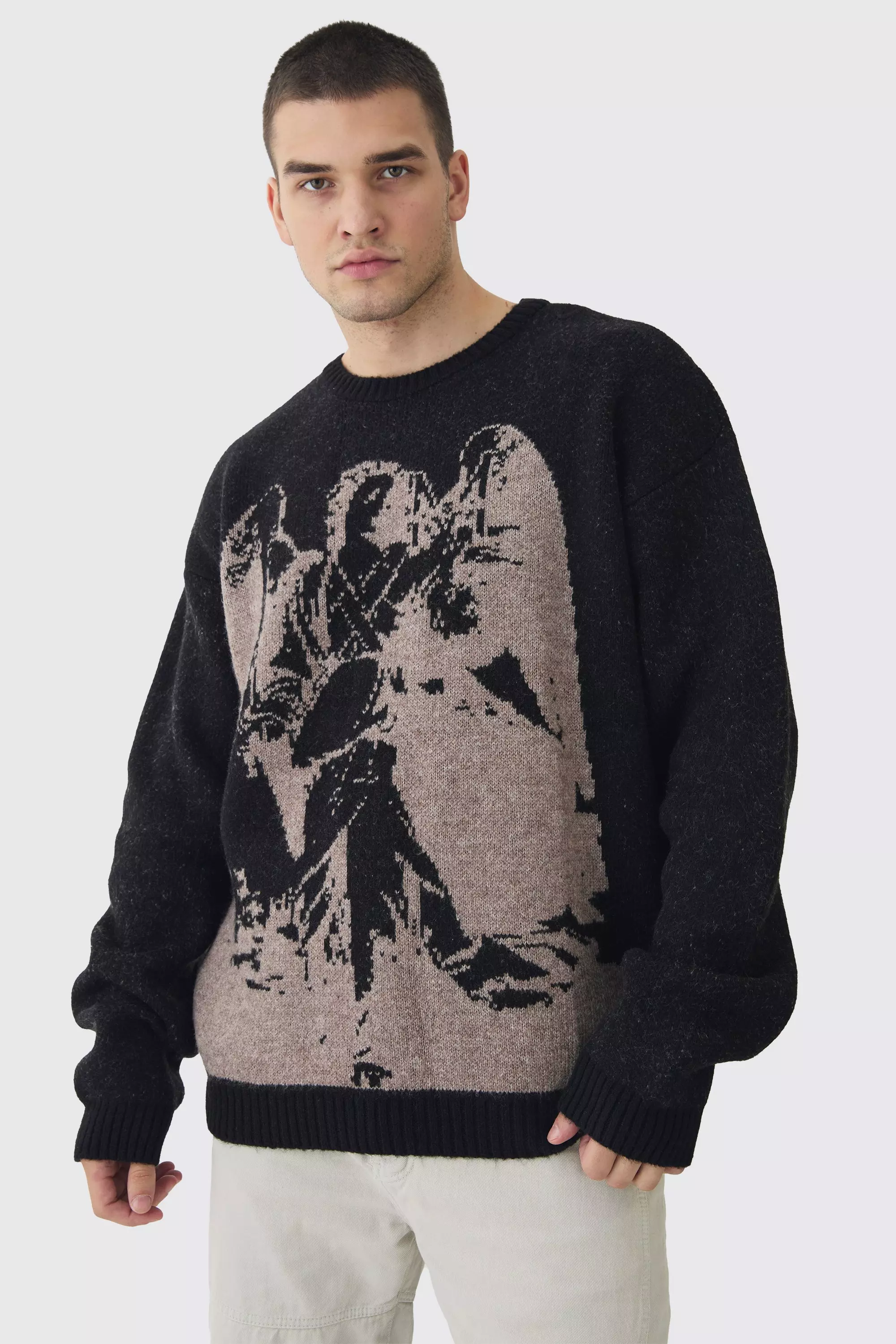 Tall Renaissance Oversized Fluffy Knitted Sweat Black