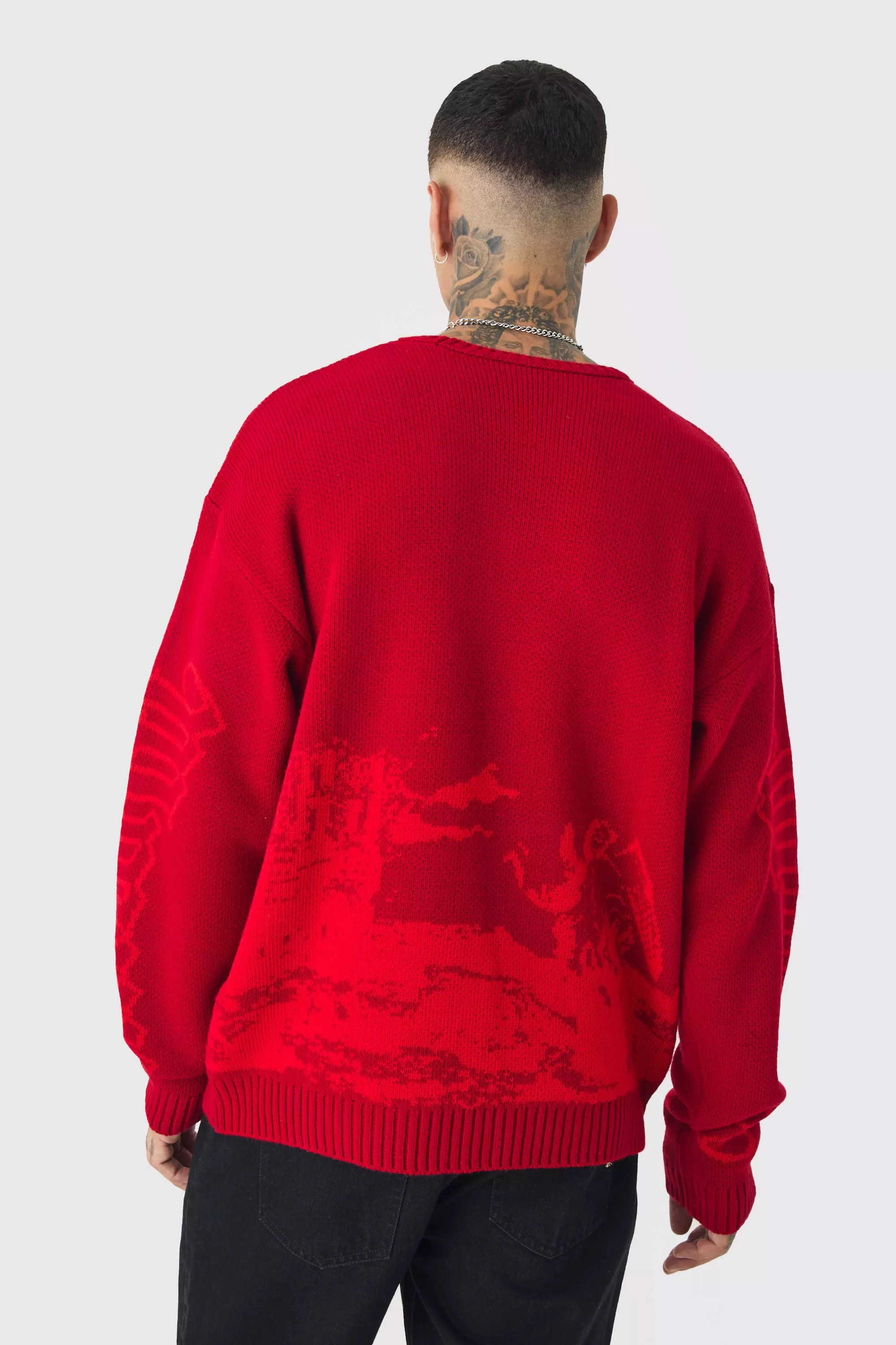 Tall Gothic Cross Oversized Knitted Sweat Red