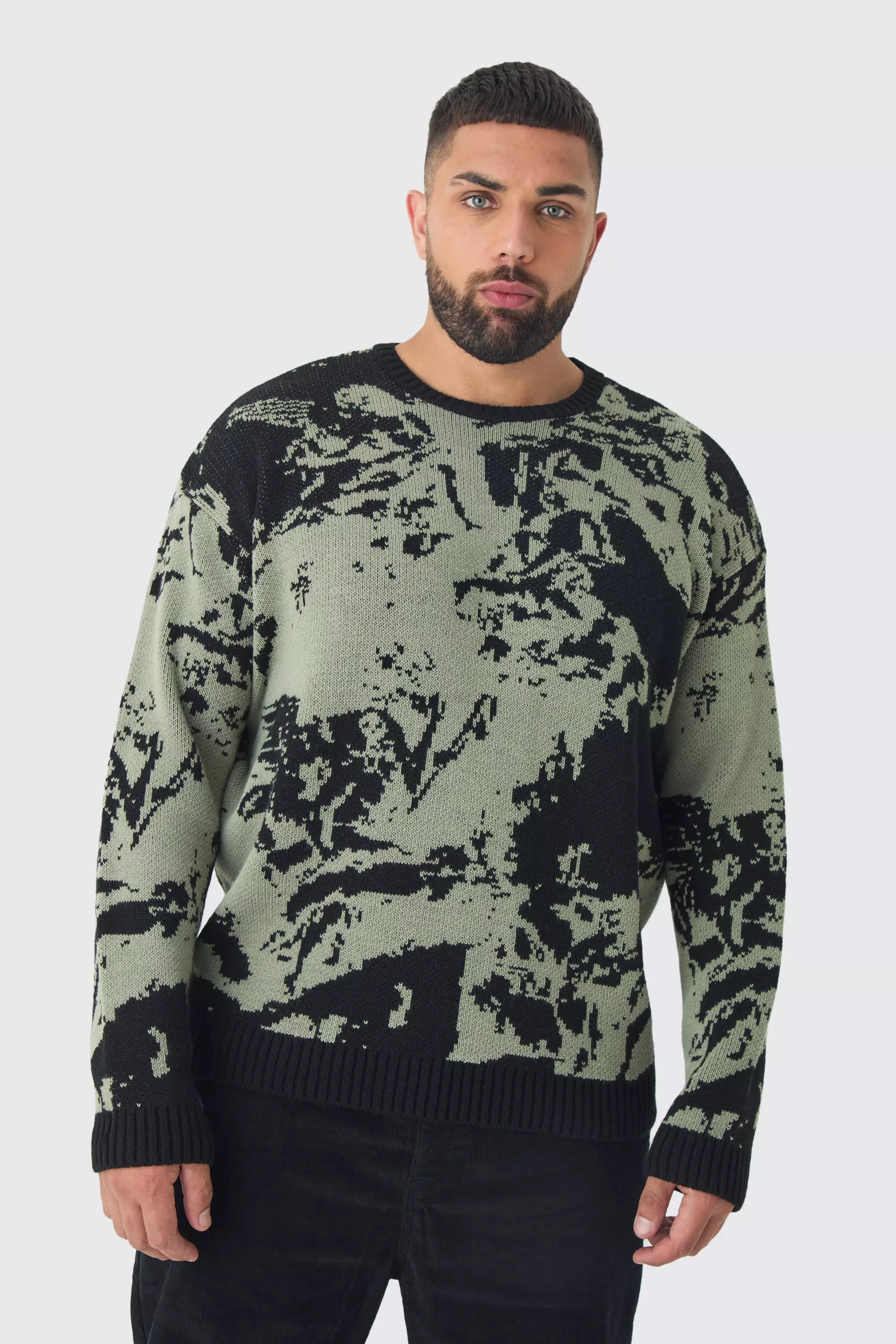 Plus Renaissance Oversized Knitted Sweat boohooMAN UK