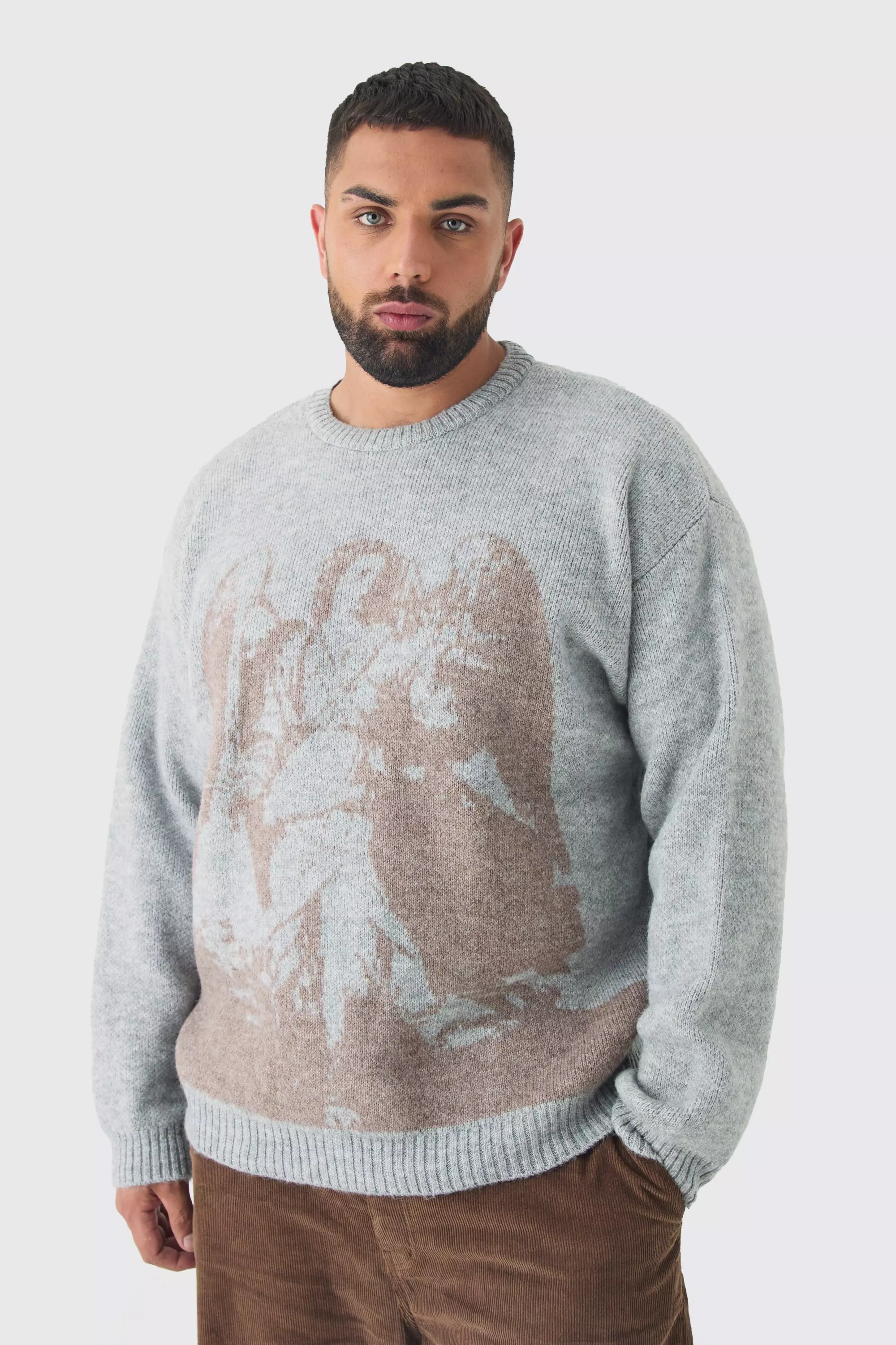 Plus Renaissance Oversized Fluffy Knitted Sweat Grey