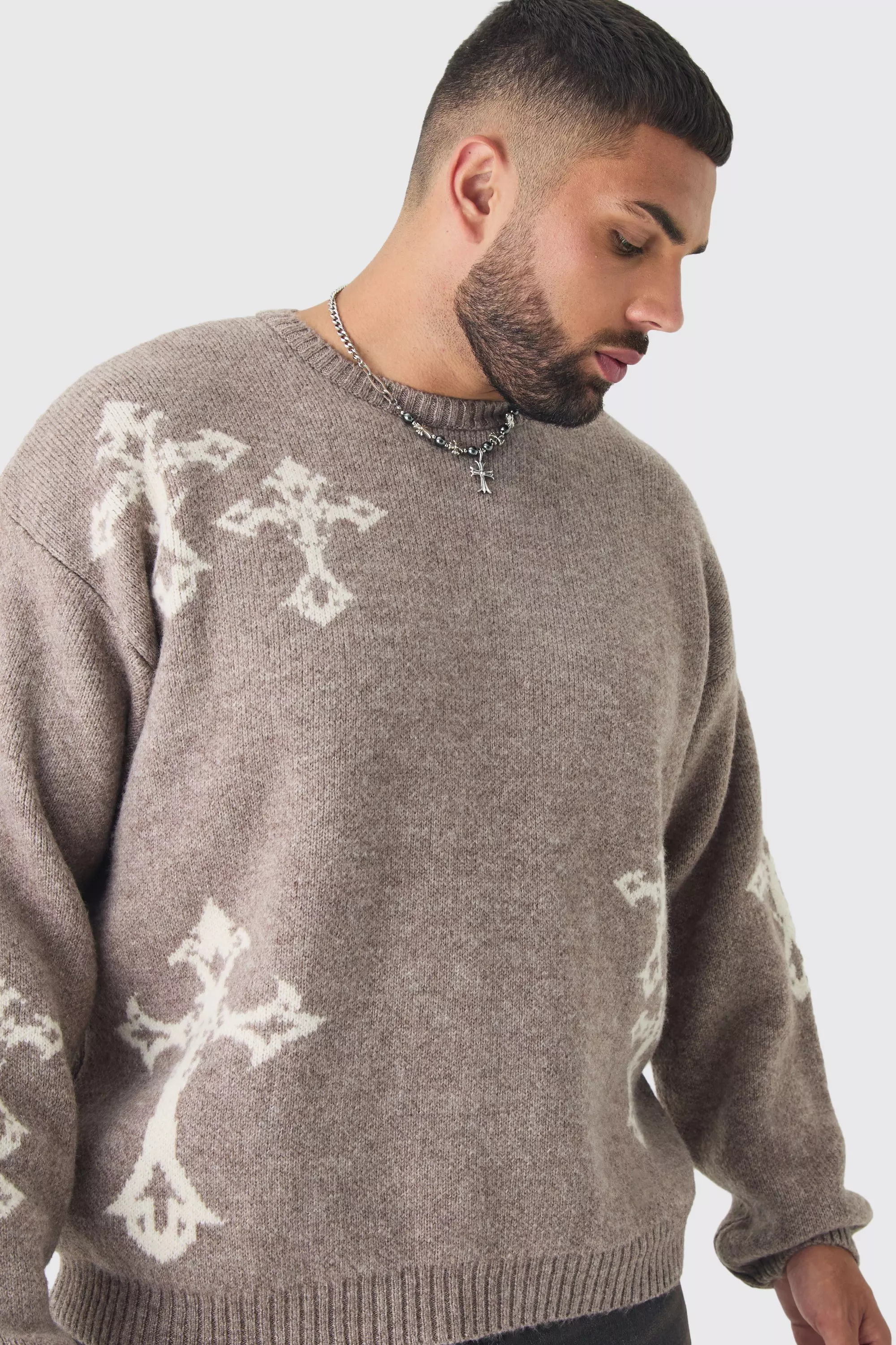 Stone Plus Gothic Cross Oversized Fluffy Knitted Sweat alternative image