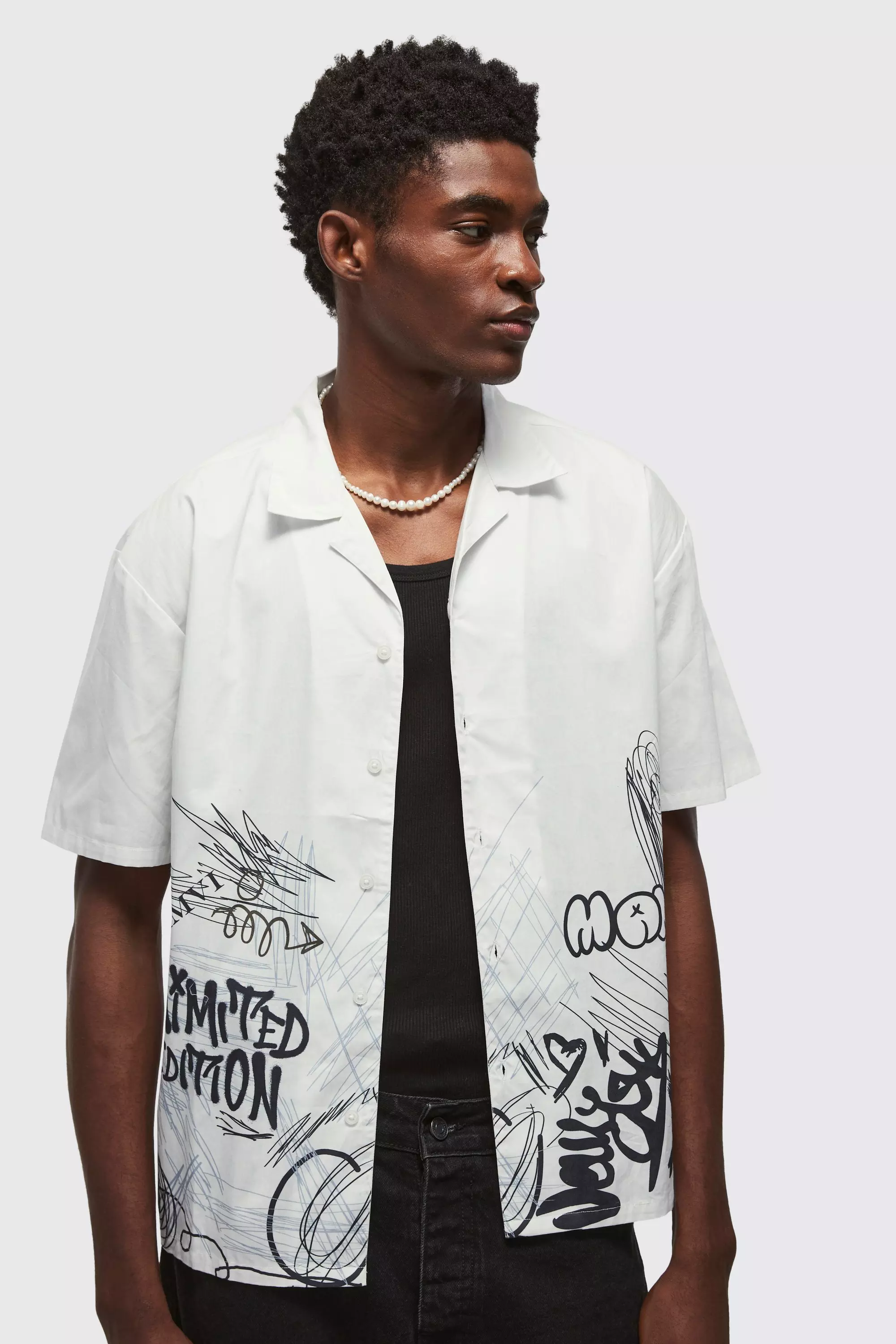 White Oversized Graffiti Poplin Overhemd alternatieve afbeelding