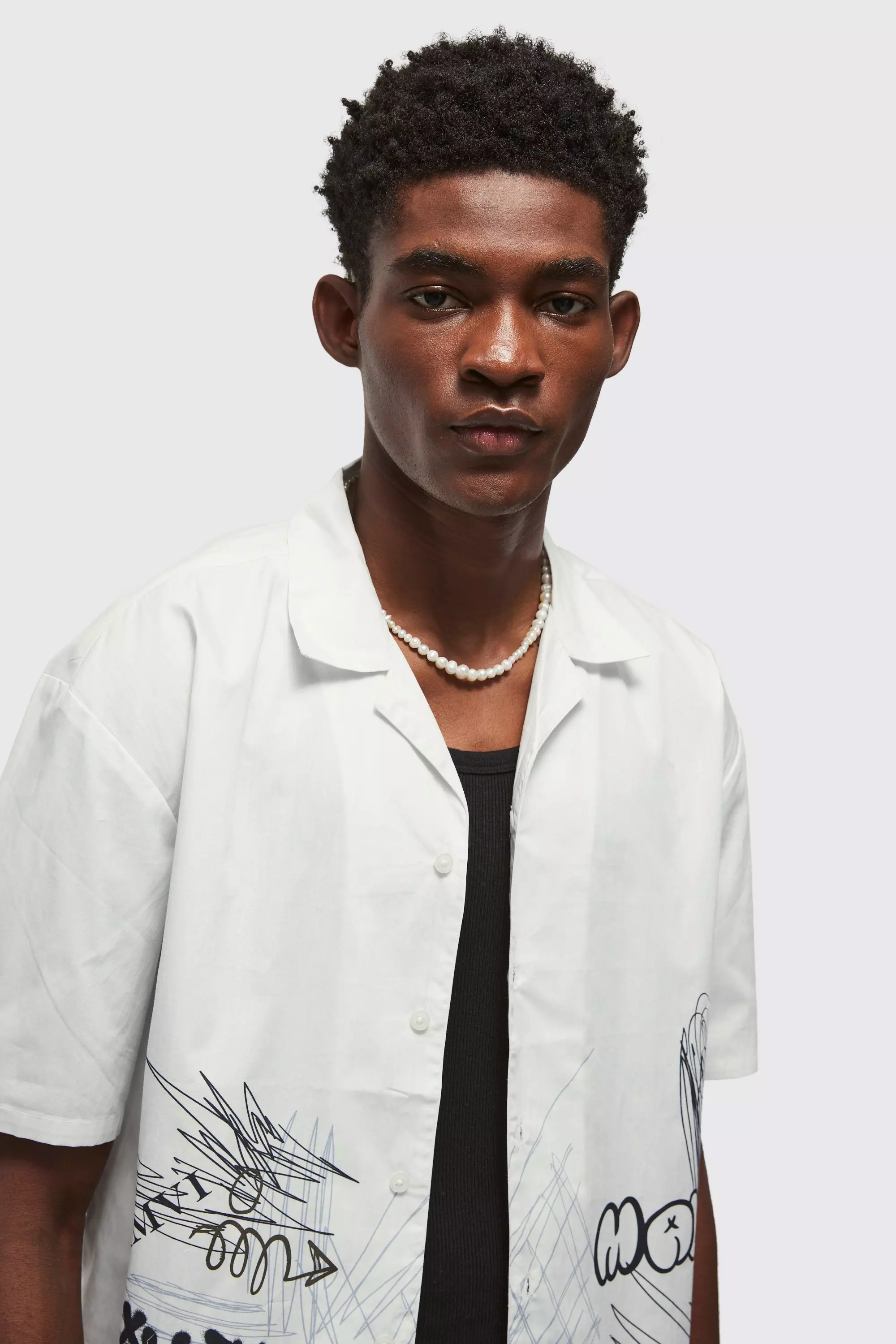 White Oversized Graffiti Poplin Overhemd alternatieve afbeelding