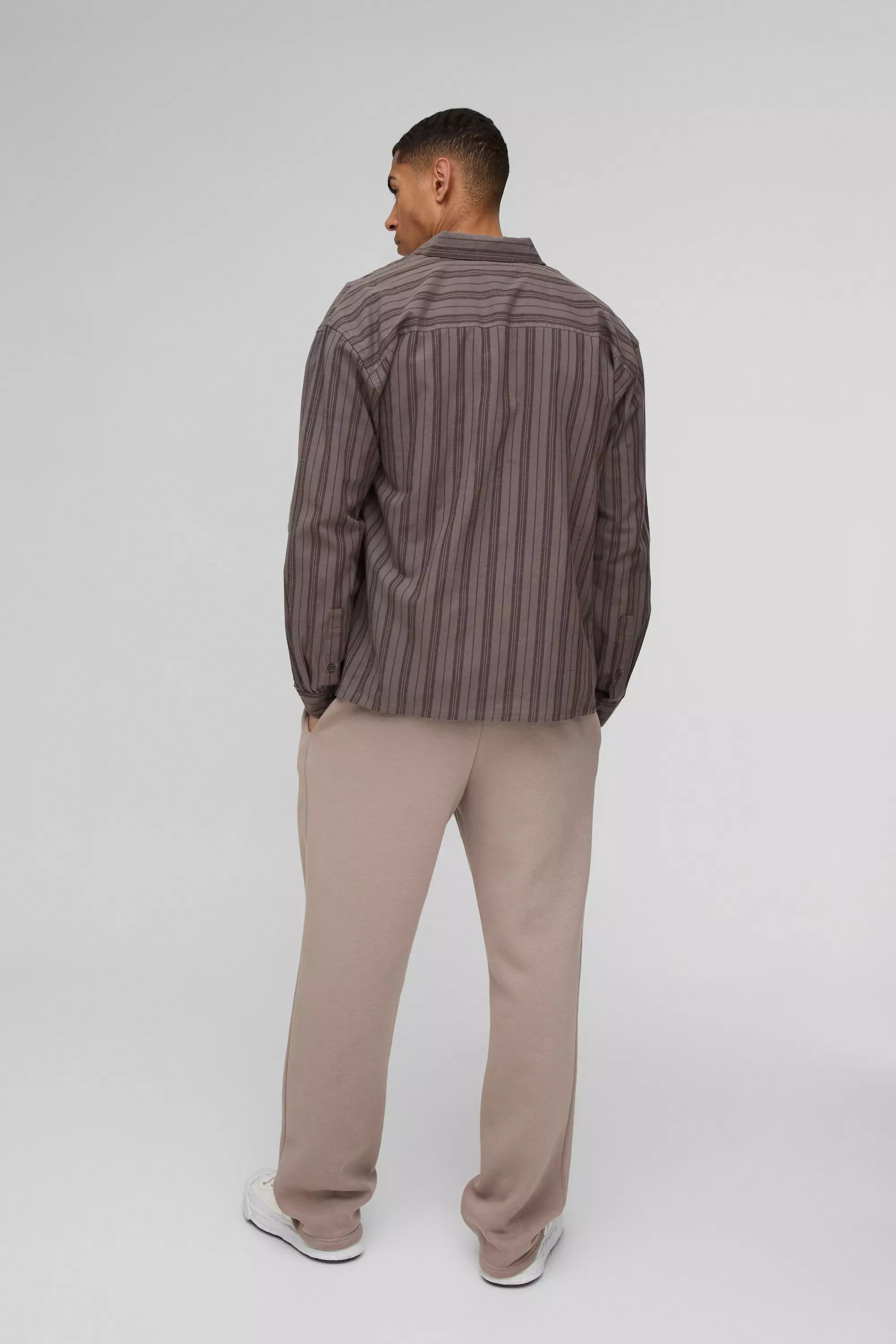 Brown Oversized Long Sleeve Stripe Shirt alternative image