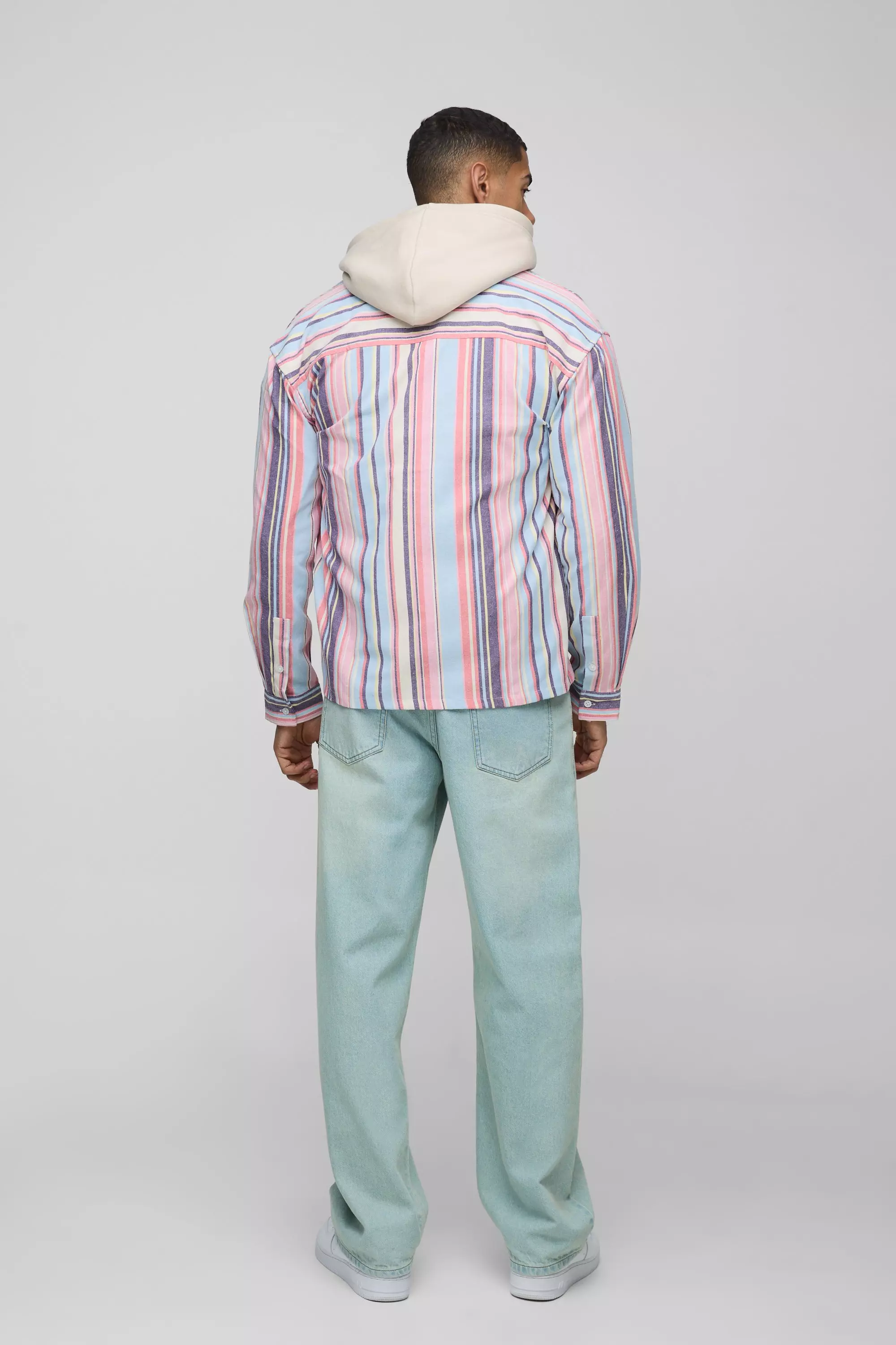 Pink Oversized Gestreept Overhemd Met Lange Mouwen alternatieve afbeelding