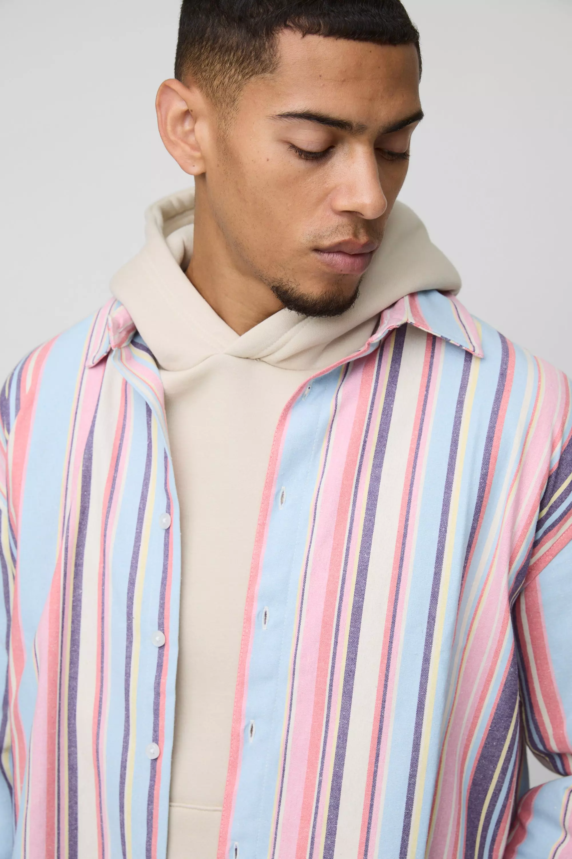 Pink Oversized Gestreept Overhemd Met Lange Mouwen alternatieve afbeelding