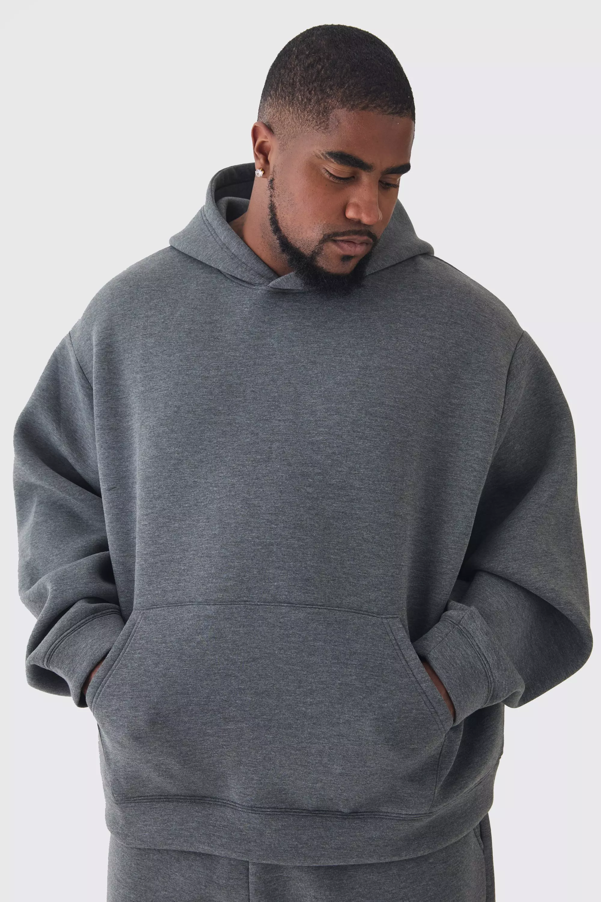 Plus Oversized Boxy Marl Scuba Hoodie Charcoal