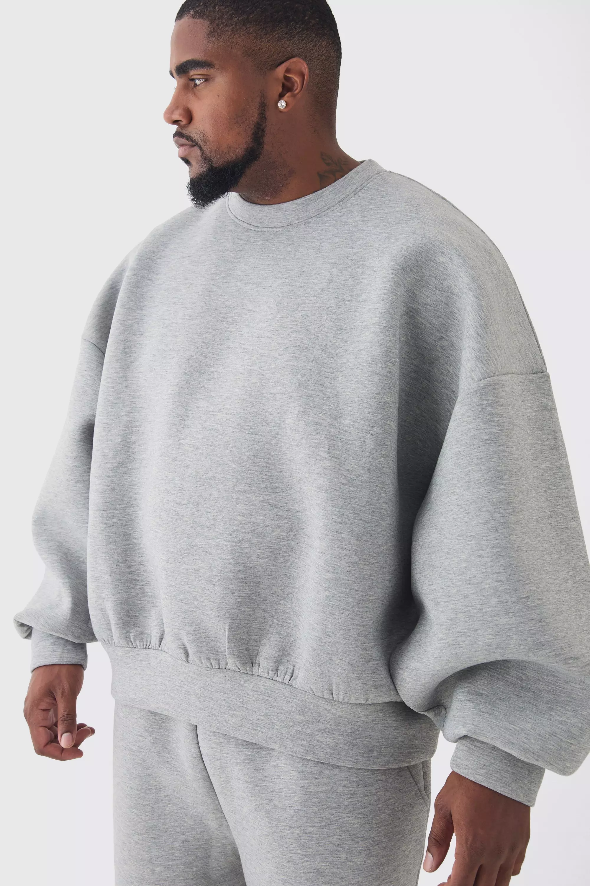 Grey Plus Oversized Marl Scuba Sweat