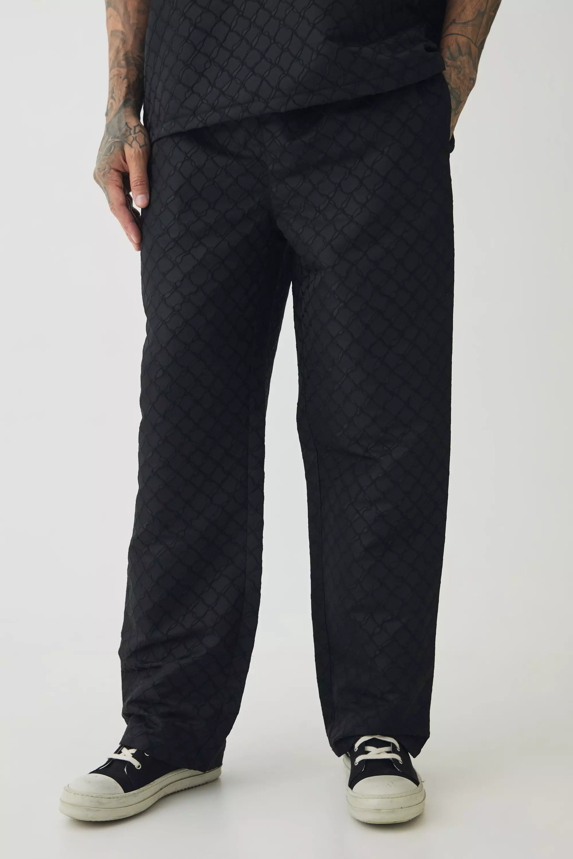 Black Tall 3D Texture Relaxed Fit Trousers alternative image