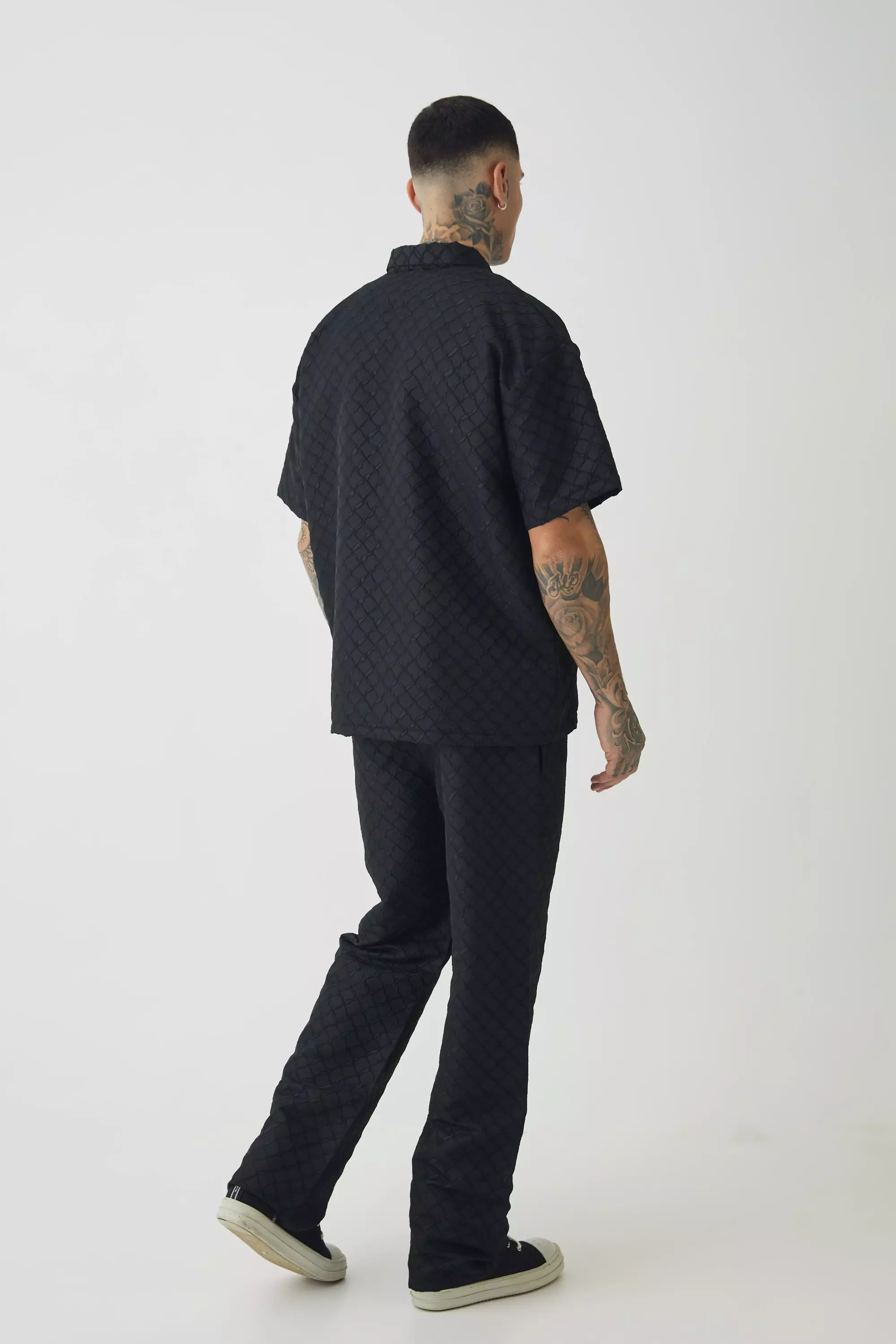 Black Tall 3D Texture Relaxed Fit Trousers alternative image