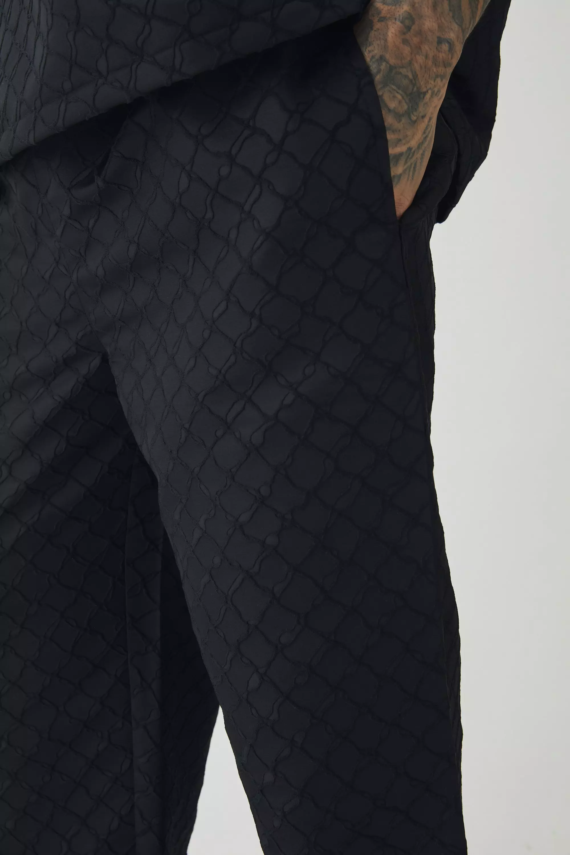 Black Tall 3D Texture Relaxed Fit Trousers alternative image