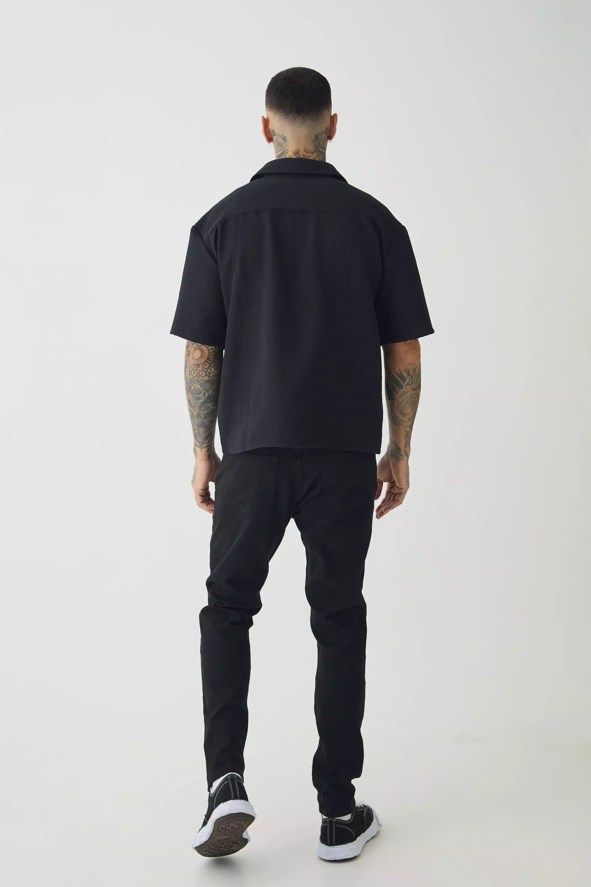 Black Tall Oversized Boxy Embossed Jacquard Shirt alternative image