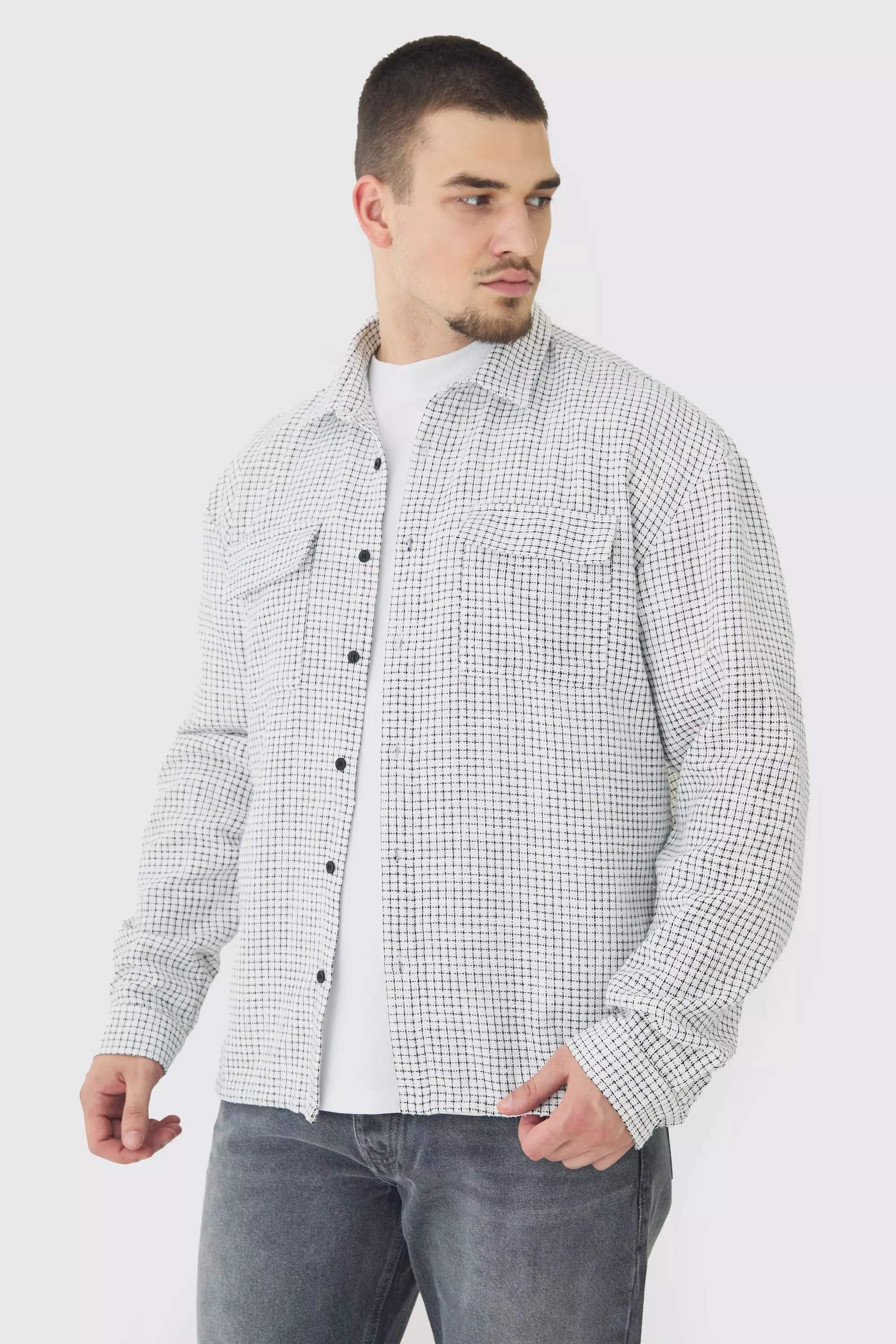 White Tall Heavy Weight Boucle Overshirt alternative image