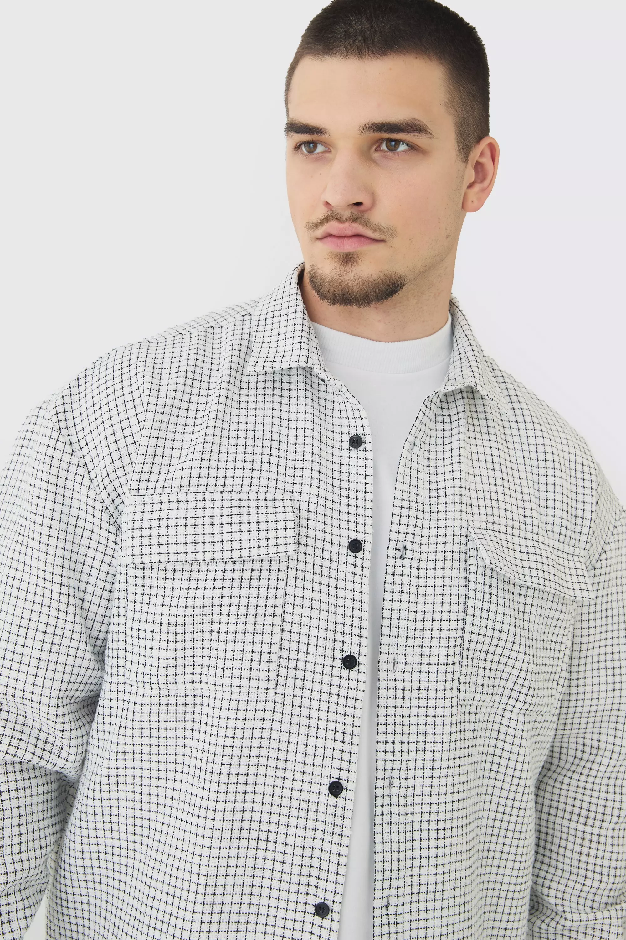 White Tall Heavy Weight Boucle Overshirt alternative image